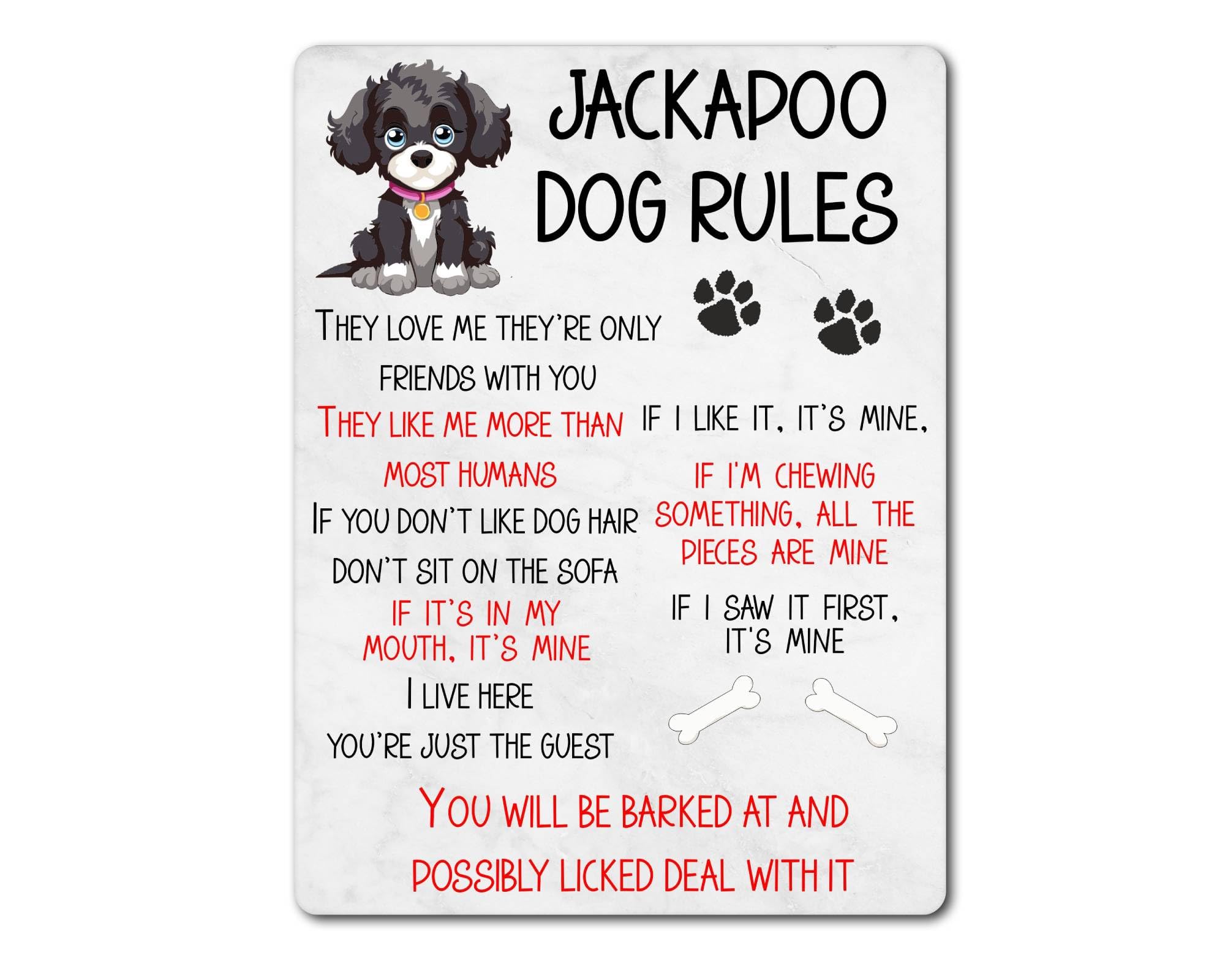 Decalarama Jackapoo Dog Metal Sign Gift – Jackapoo Rules – If I Like It It's Mine - Family Fun Pet Animal Novelty Aluminium Present