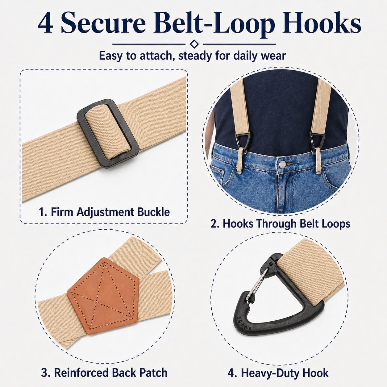 Hidden Suspenders for Men Under Clothing, 4-Hook X-Back