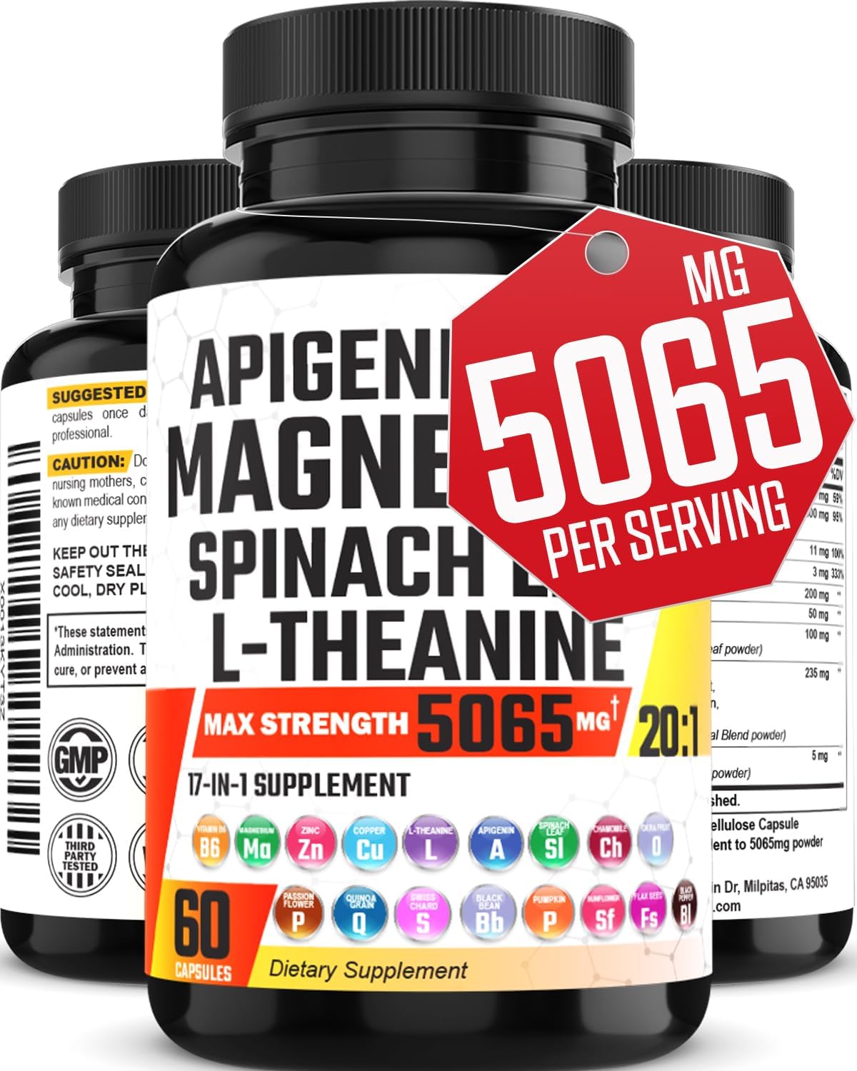 Magnesium Blend 400mg Spinach Leaf 2000mg LTheanine 200mg Supplement