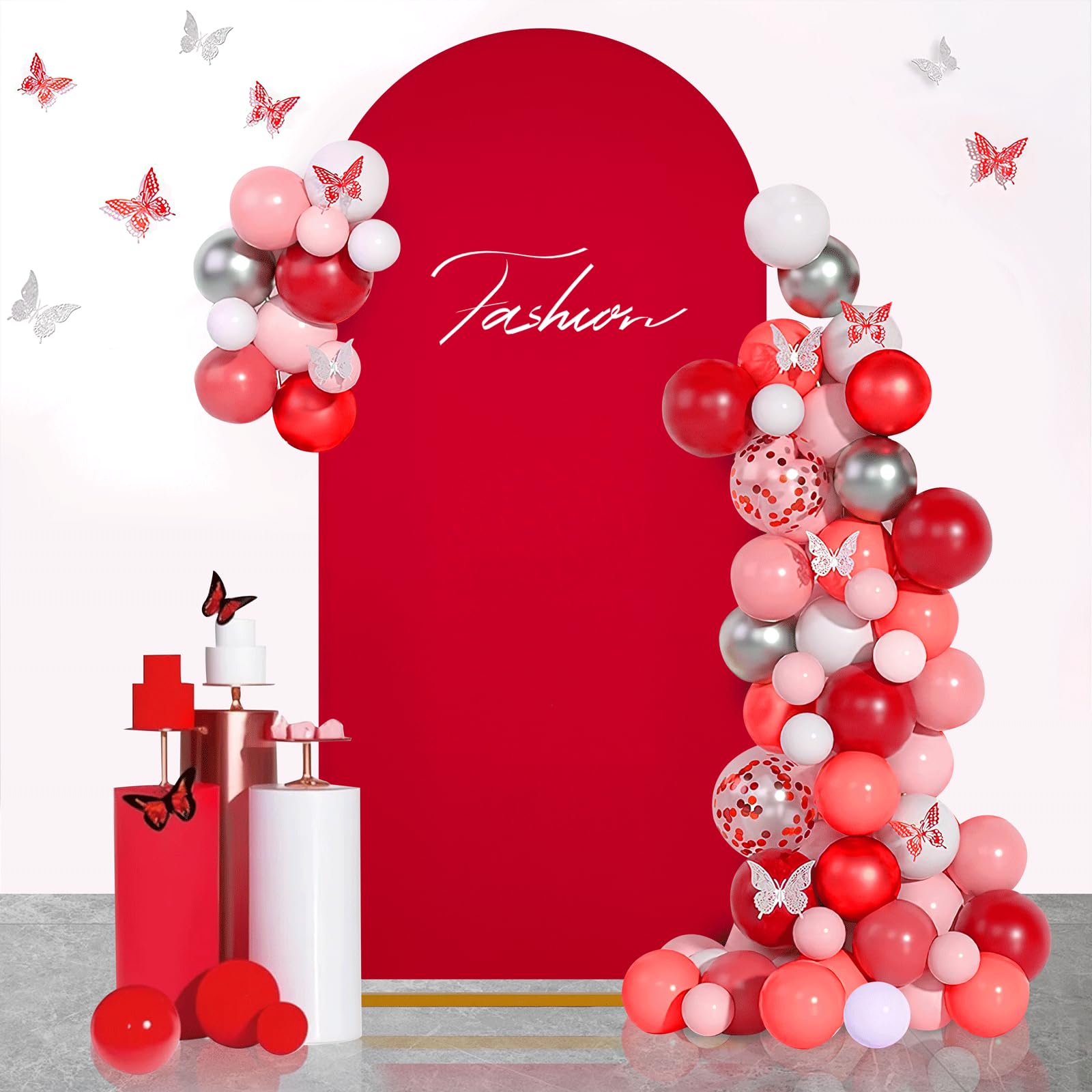 Red Arch Backdrop Cover Spandex Fitted 5FT Wedding Arch Covers | Balloon Round Top Chiara Arch Backdrop Fabric for Bridal Shower Wedding Birthday Party Stage Decorations