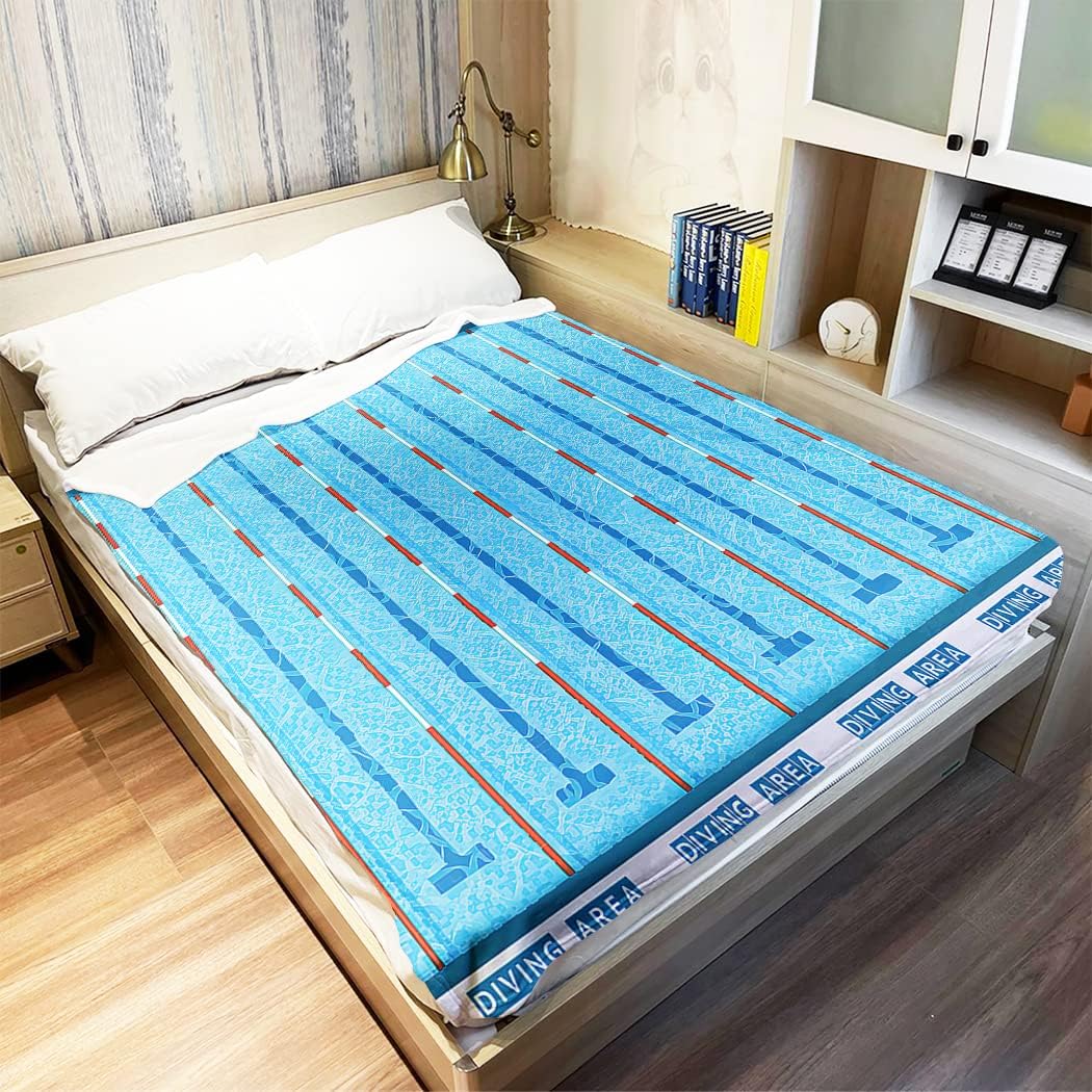 SXCHEN 50"x60" Blankets Plush Sofa Bed Throw Competition with Swimming Pool Blue