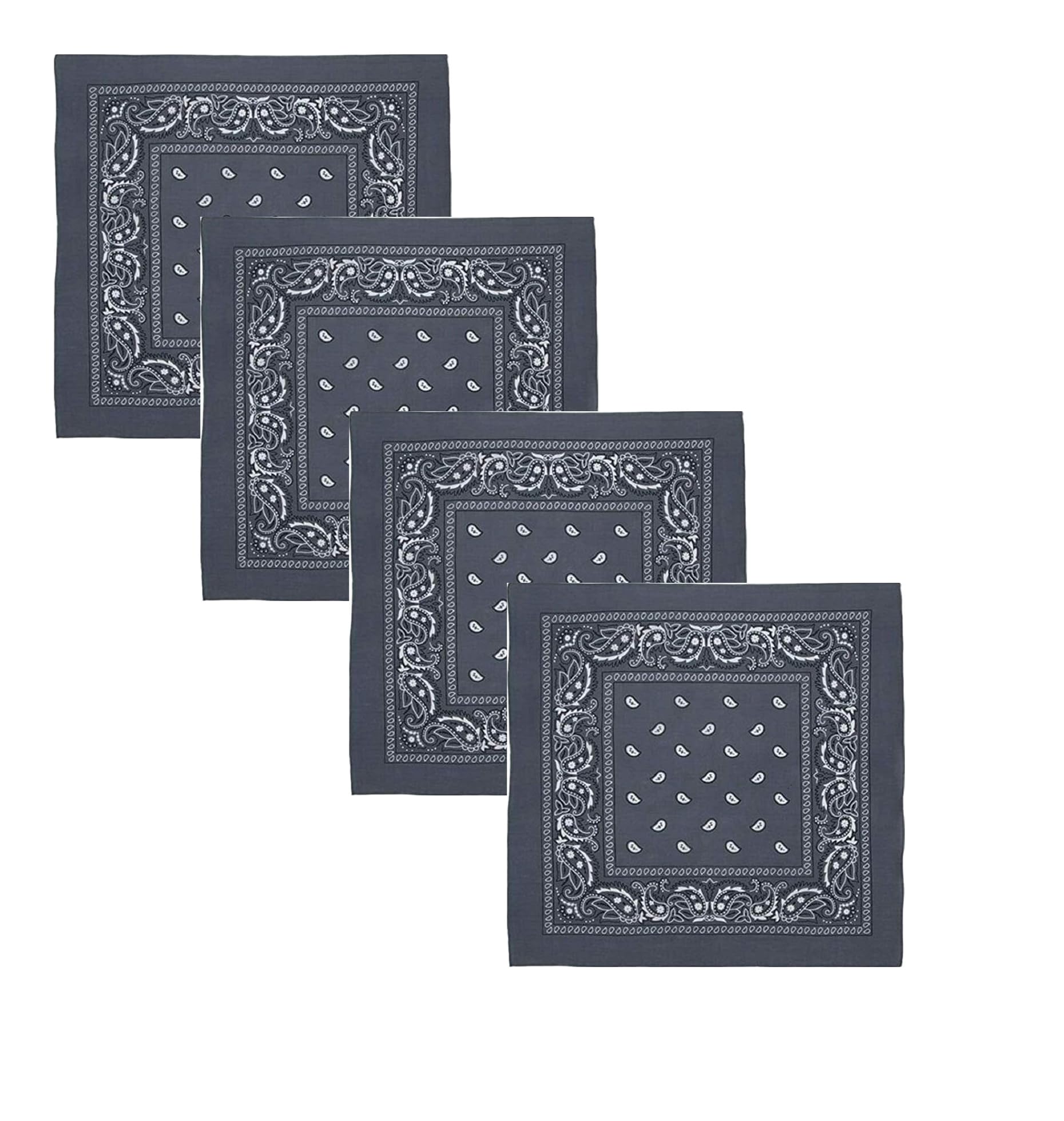 Aadikart 100% Cotton Paisley Printed Novelty Cowboy Bandana Handkerchiefs Multi-purpose For Men and Women Pack of 4 (4 Grey)