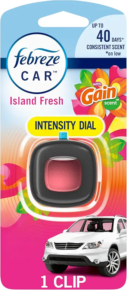 Febreze Car Odor-Fighting Air Freshener Vent Clip with Gain Scent, Island Fresh, 1 count