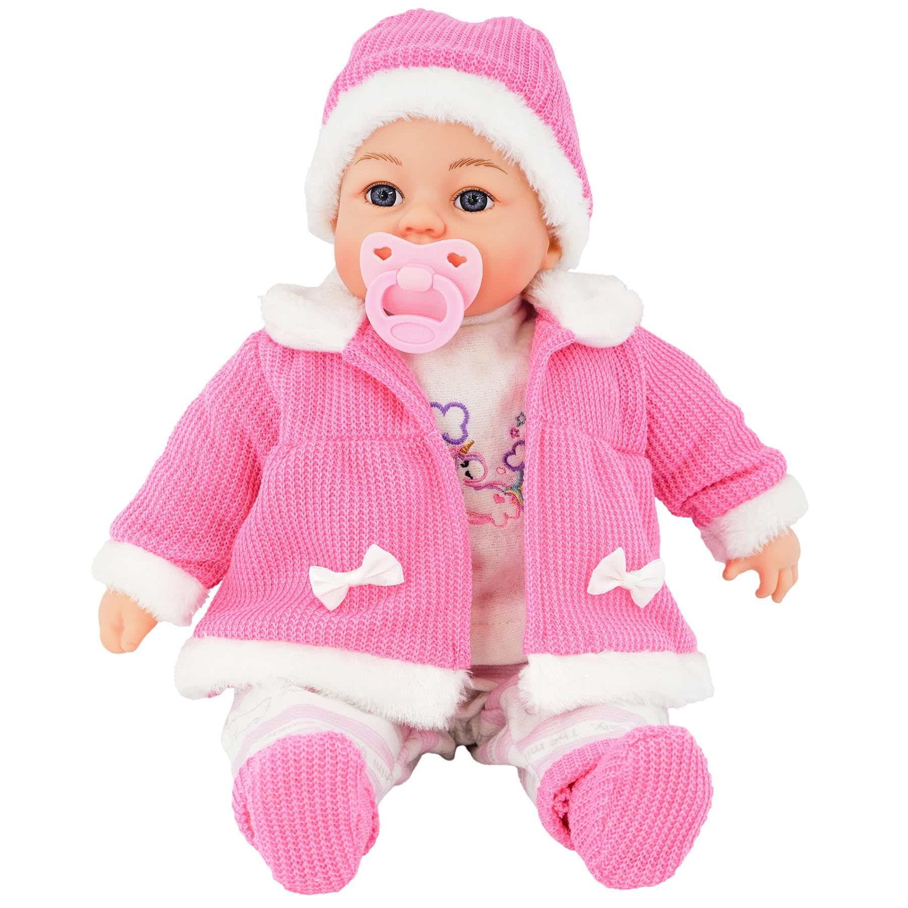 BiBi Doll 18" Baby Girl Doll with Dummy & Sounds, Lifelike, Soft Body, Pink Coat Outfit - Image 2