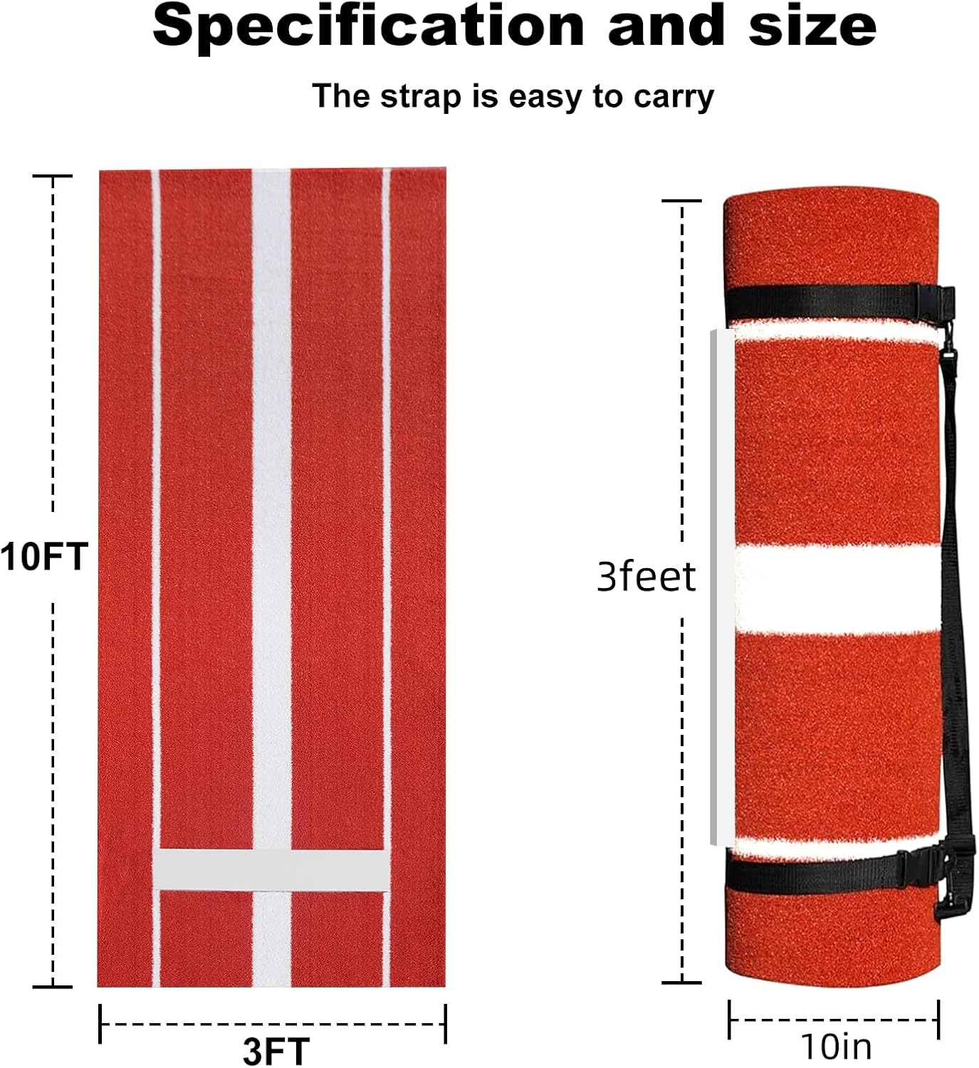 Heavy Duty Softball Pitching Mat 10'x 3', with 0.8in Thick Pitching Rubber/Mound, High Density Anti Fading Lawn, Anti Slip Rubber Backing, Indoor and Outdoor Pitching Practice