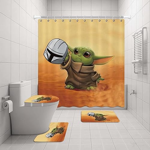 Miniatura 3 de Cxassev Juego de 4 cortinas de ducha impermeables con tapete antideslizante para el suelo, tapete en forma de U, tapete para tapa de inodoro y