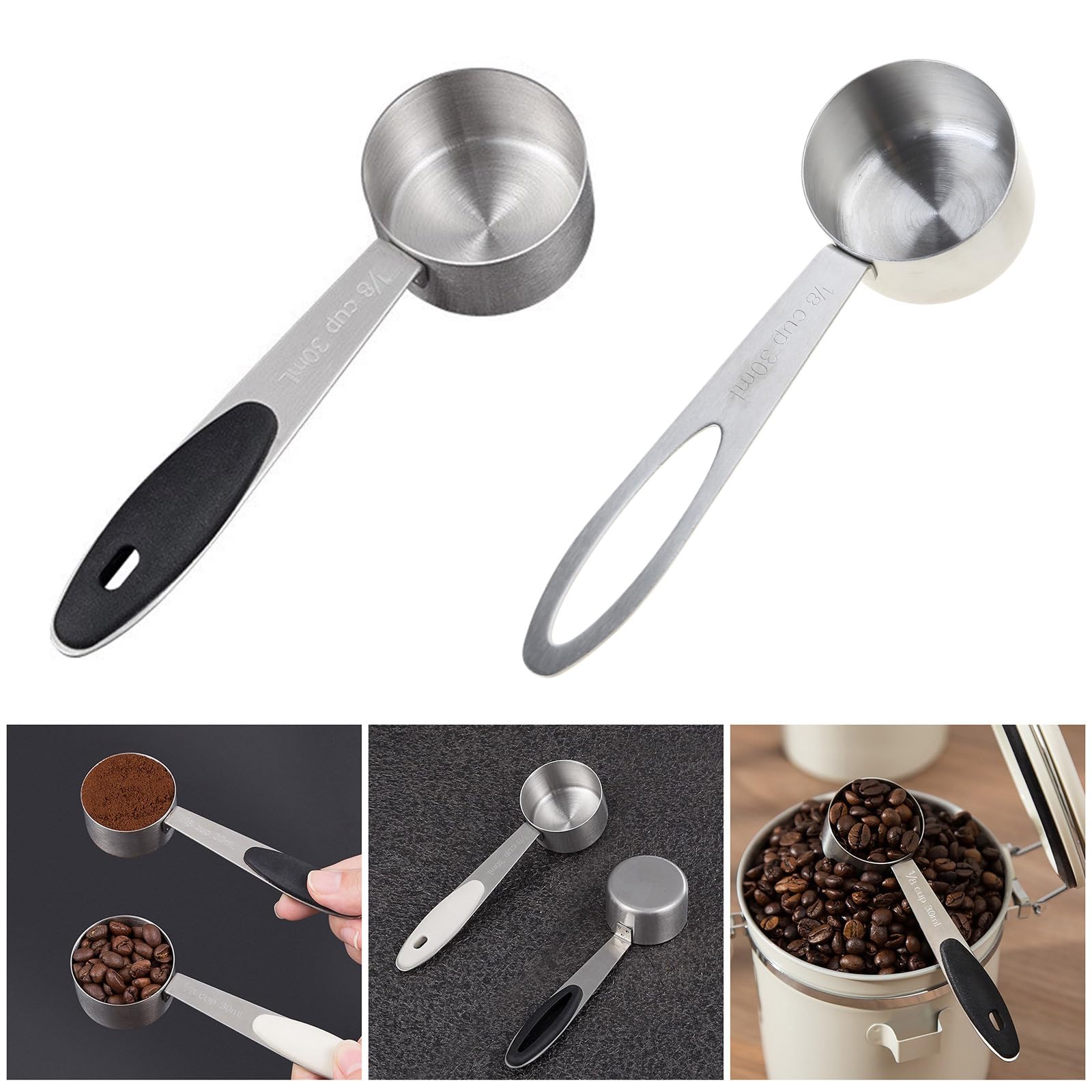 Confezione 2 cucchiaini caffè Bean acciaio polvere di luna satinato