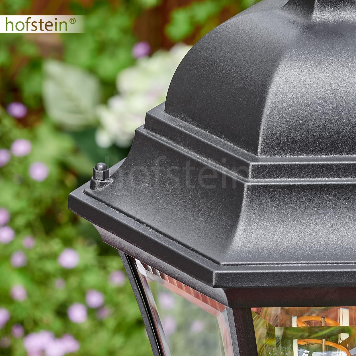 HOFSTEIN Etoe lampa drogowa zewnętrzna z czujnikiem ruchu z metalu/szkła w kolorze czarnym/przezroczystym, lampa zewnętrzna o wyglądzie antycznym, wysokość 116 cm, oświetlenie ogrodowe IP44, 1 x E27,