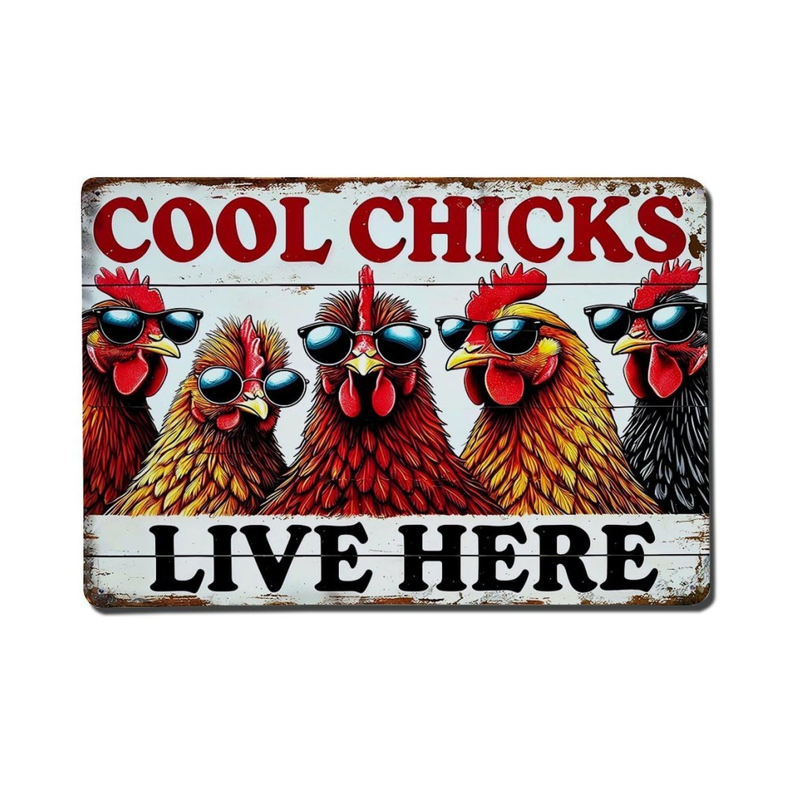 Cool Chicks Live Here- Vintage Tin Sign Retro Metal Wall Decor Metal Poster, Home Bar Garage Farmhouse Cafe Wall Art Decoration 8x12Inches