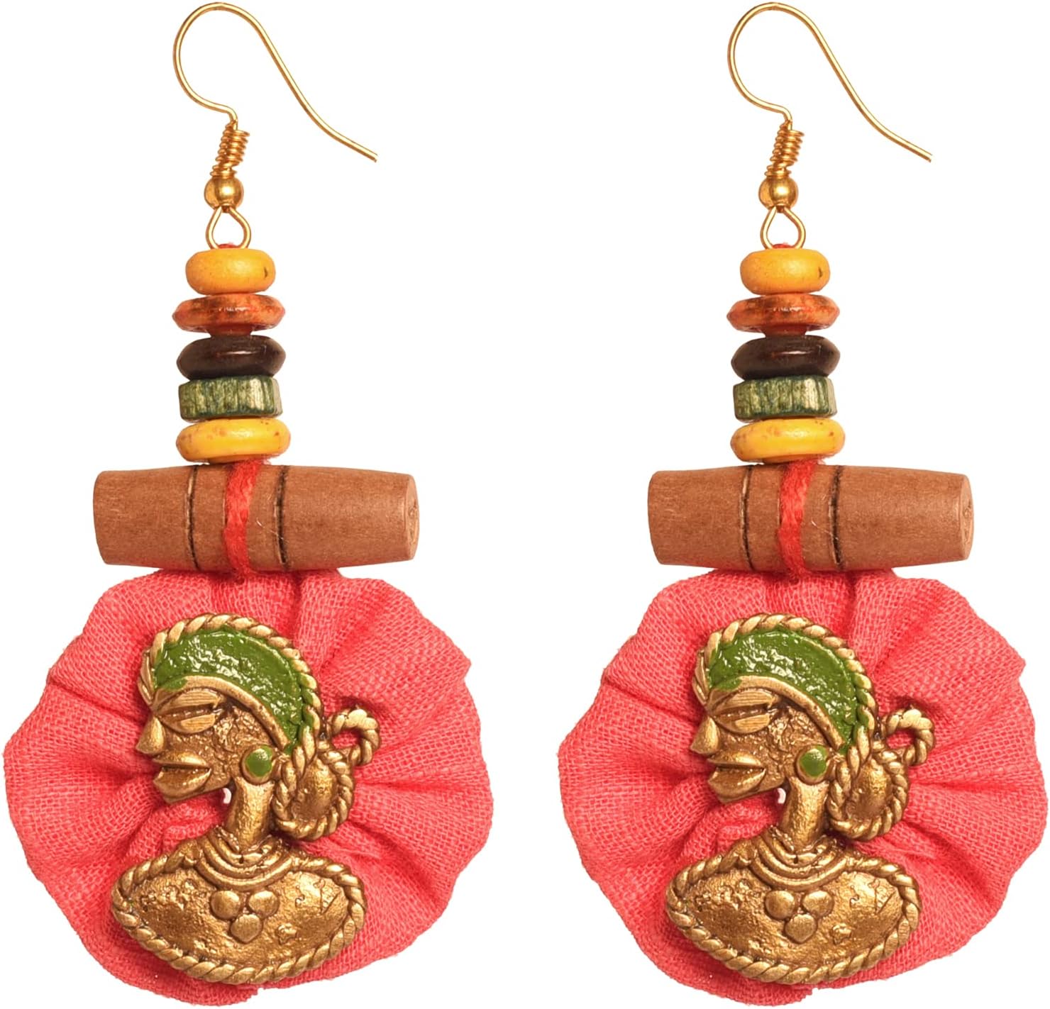 The Royal Empress Handcrafted Tribal Dhokra Round Earrings in Fuscia