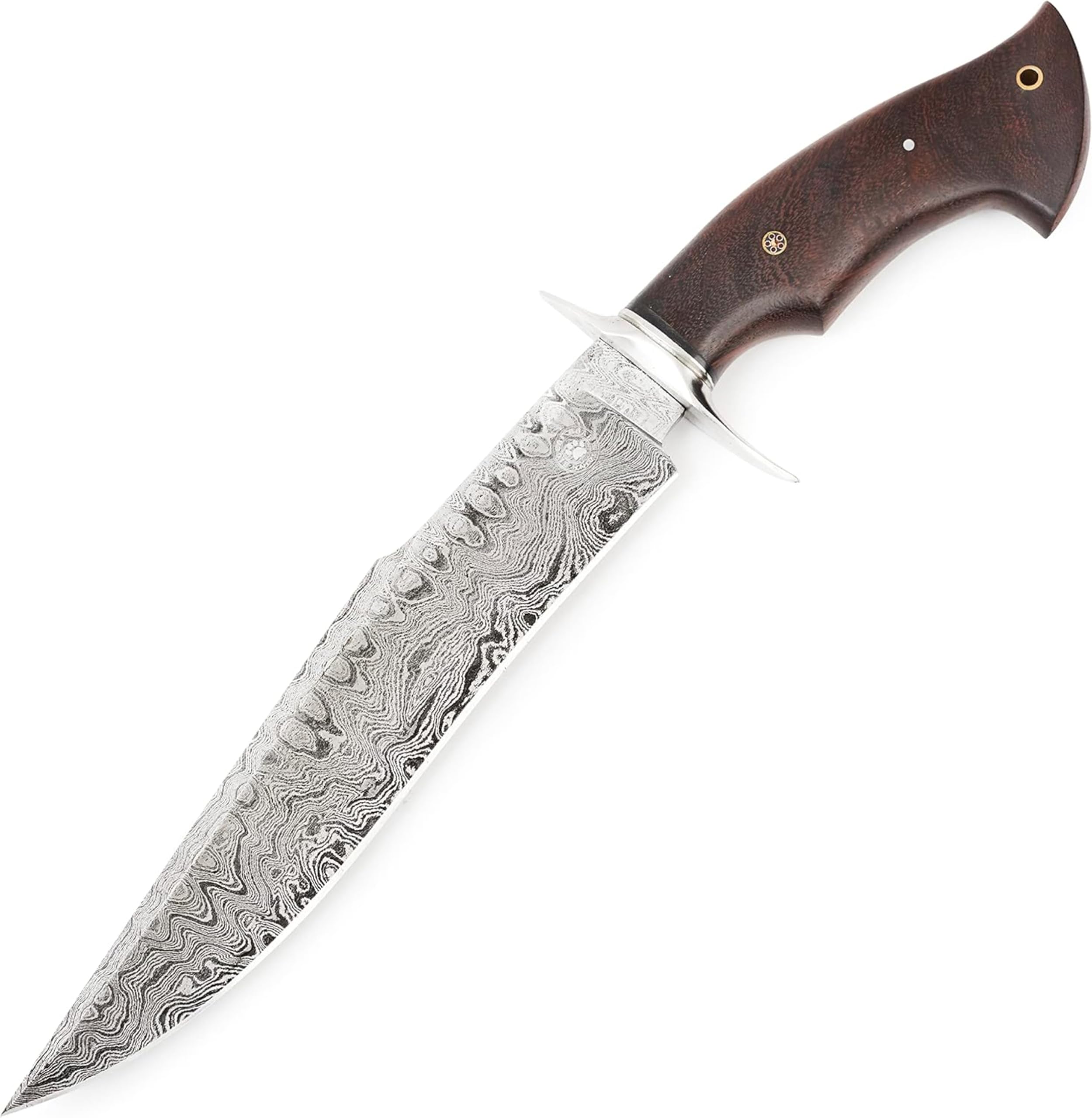 BIGCAT ROAR Cuchillo de caza de Damasco hecho a mano - 38 cm Hoja fija con funda y mango de nogal