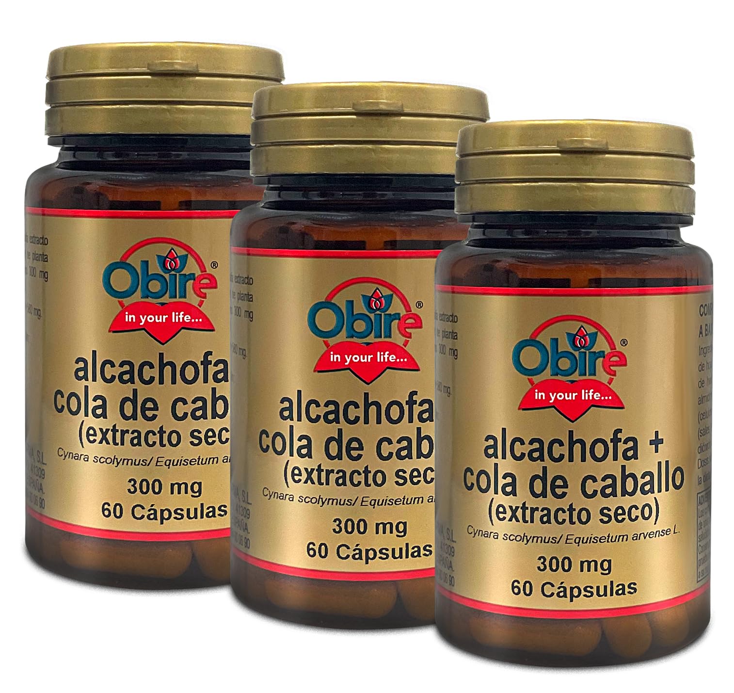 Obire | Alcachofa + Cola de caballo 300 mg | Pack 3 Unidades | 60 Cápsulas | Propiedades Diuréticas y Remineralizantes | Favorece tus Digestiones | Regenera Tejidos Dañados | Elimina Toxinas