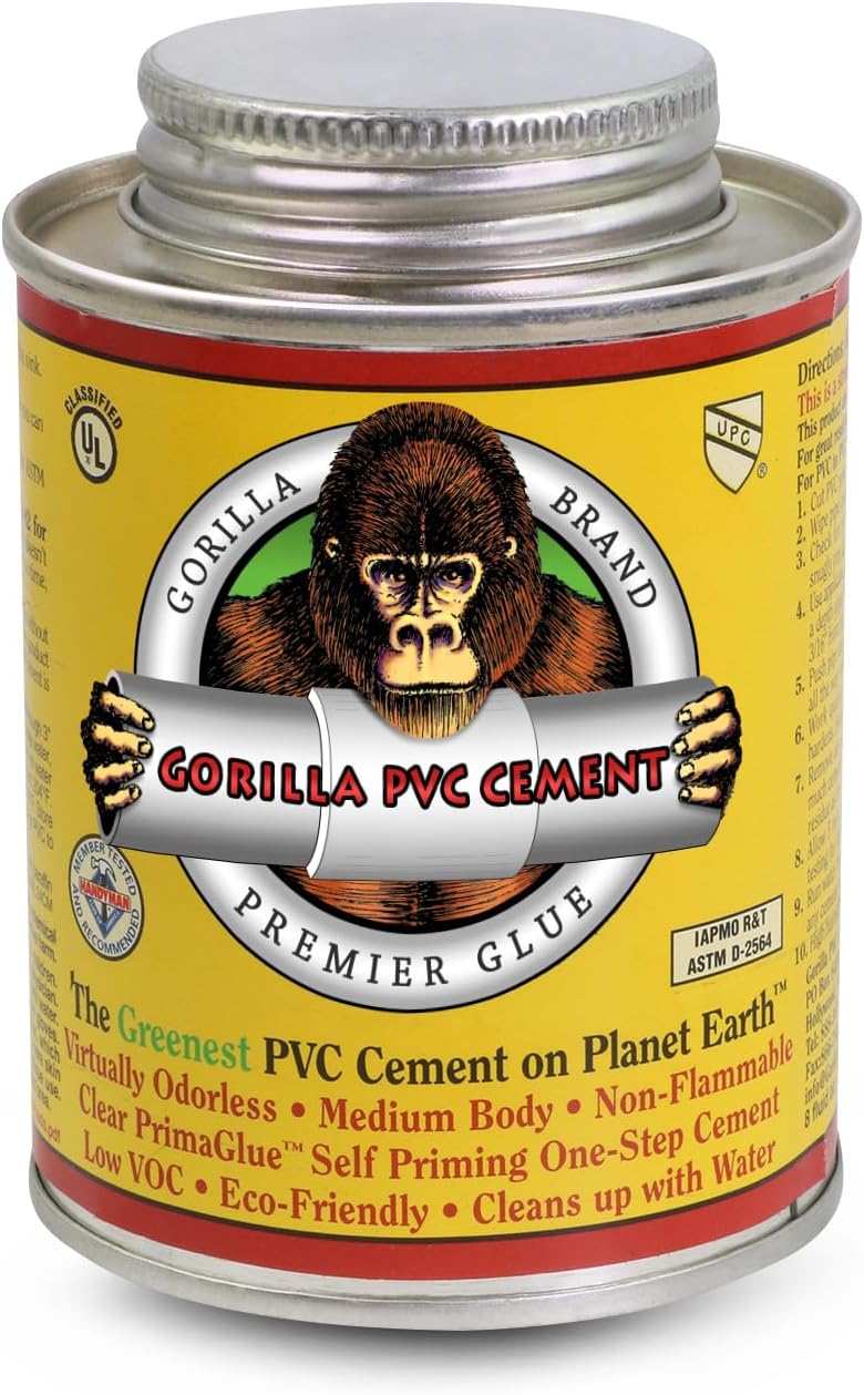 Gorilla PVC Cement 16 oz. R1585C Medium Body PrimaGlue, OneStep, SelfPriming, Non