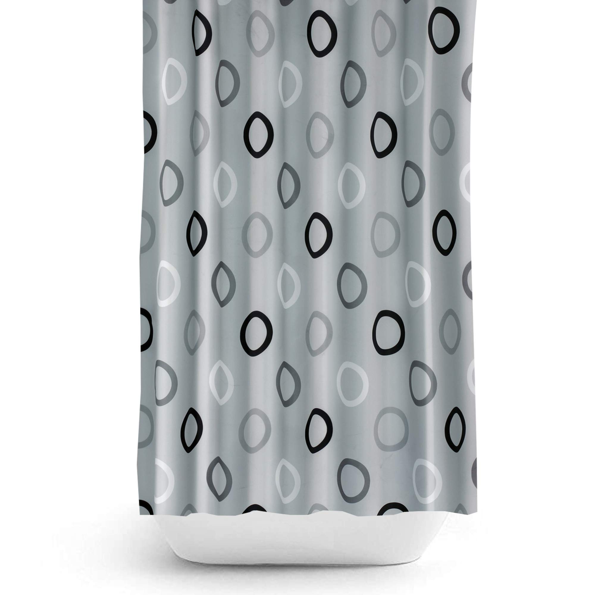 Tropik Home Grey Background With Different Colour Rings Grey Rings Fabric Shower Curtain Extra Long, Wide Or Narrow Width In 5 Different Sizes (240 X 200Cm)