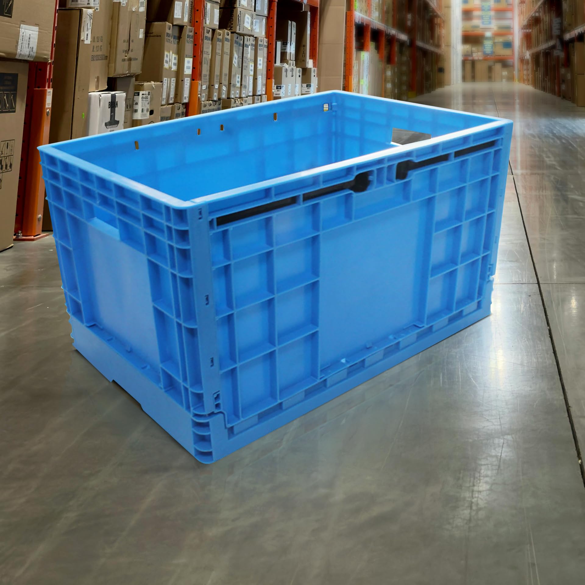 Casse industriali in plastica impilabili da 21 galloni | Contenitori pieghevoli resistenti | Contenitori pieghevoli commerciali per l'organizzazione del magazzino (1, 21 galloni)