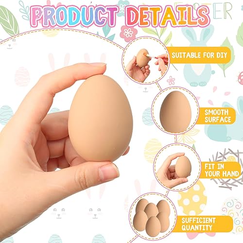 Miniatura 3 de Halloscume 6 huevos de gallina falsos de Pascua, huevos de cerámica para cajas anidables, huevos realistas para gallinas para colocar anidación,