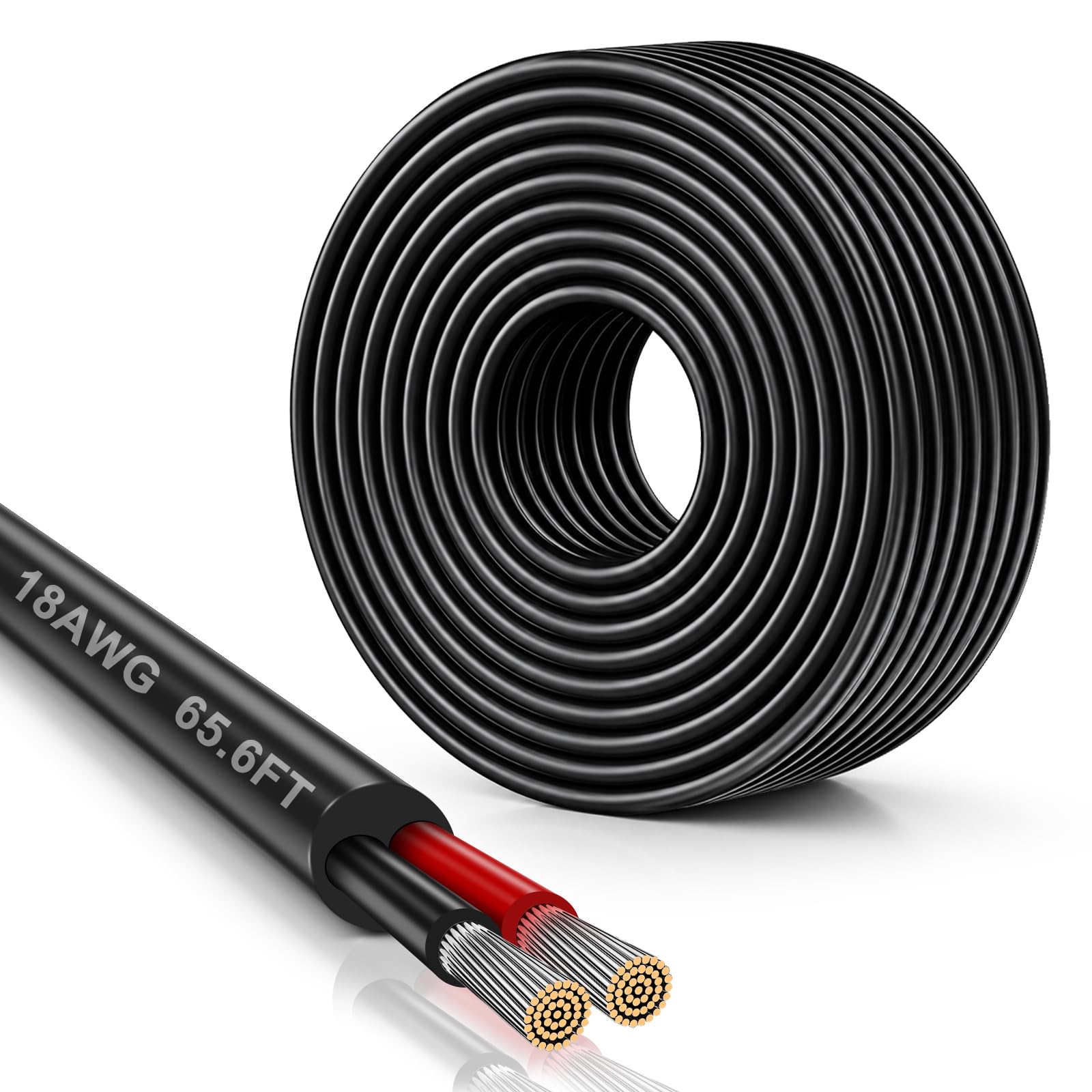 18AWG Kabel 20M, 2x0,75mm² 2-adriges Kupferkabel verzinnt Flexible Niederspannungsleitung für 5V/12V/24V, LED, KFZ, Lautsprecher und DIY-Projekte