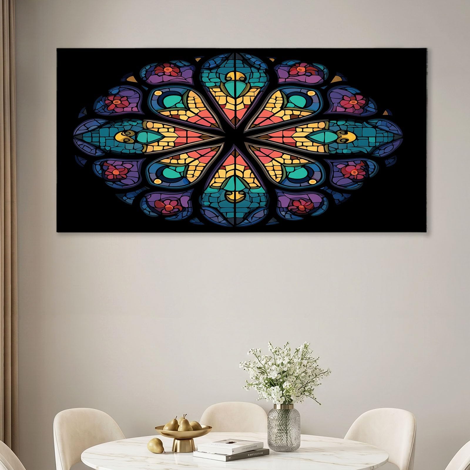 Obraz na płótnie z ramą, nowoczesne obrazy ścienne do salonu, 100 x 70 cm, czarny, geometria, kalejdoskop, druk artystyczny, obrazy do sypialni, biura i łazienki