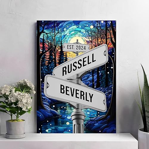 Miniatura 19 de Letrero de calle vintage personalizado para parejas, letrero de calle Crossroads, el mejor regalo para parejas, póster de lienzo vintage con letrero