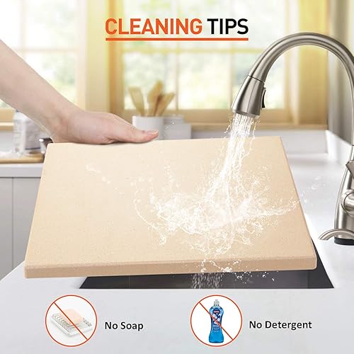 Miniatura 7 de Piedra de pizza para horno y parrilla de 15 x 12 pulgadas, piedra rectangular para hornear para pan, sartén de cerámica resistente, resistente a los