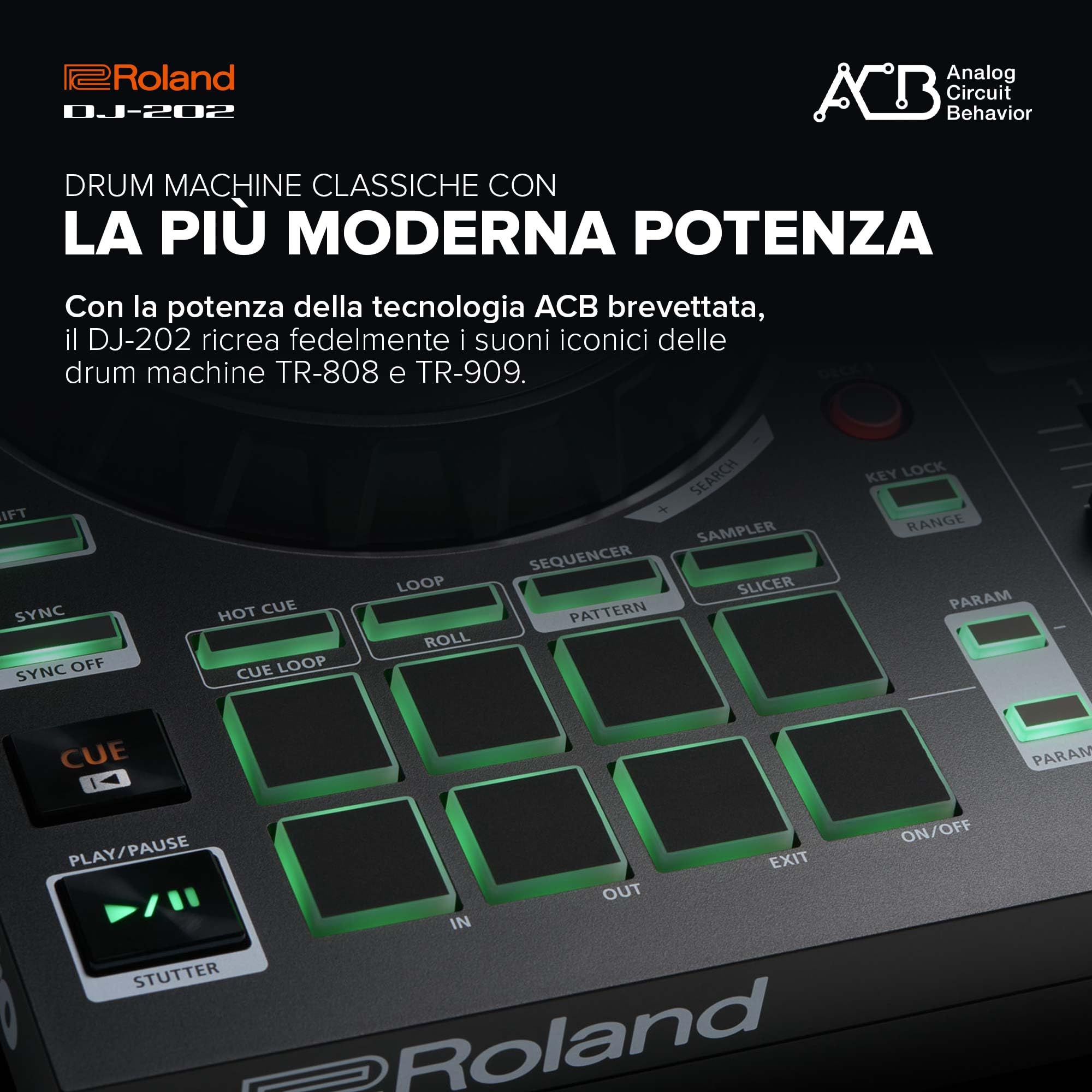 Roland DJ-202 DJ controller 2 canali 4 deck Serato DJ Lite grandi piatti bassa latenza