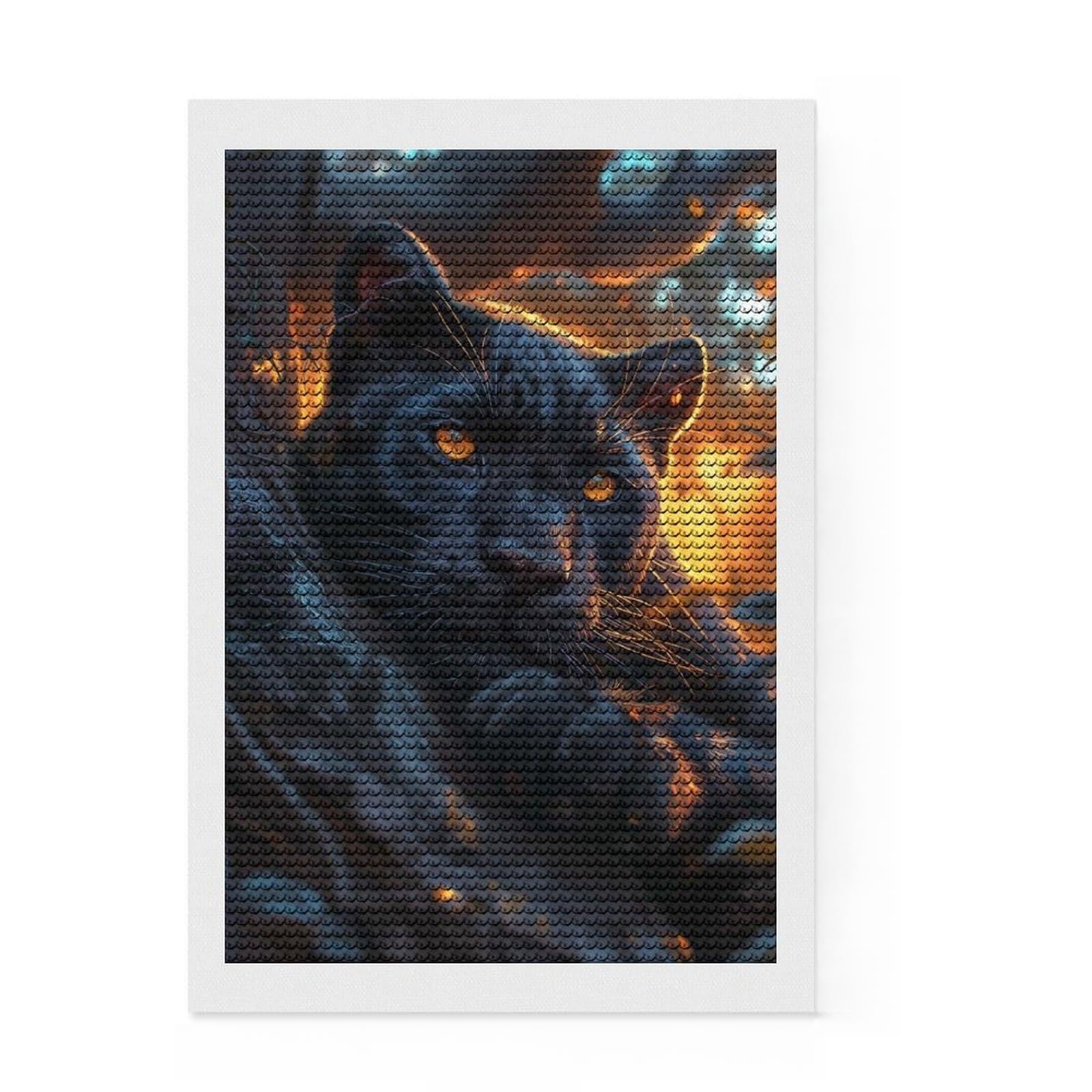 Junmoney Black Panther Dark Round Drill Diamond Painting 8"x12", with Tool Kit, Easy to Follow Symbols, Farmhouse Decor, for Craft Lovers