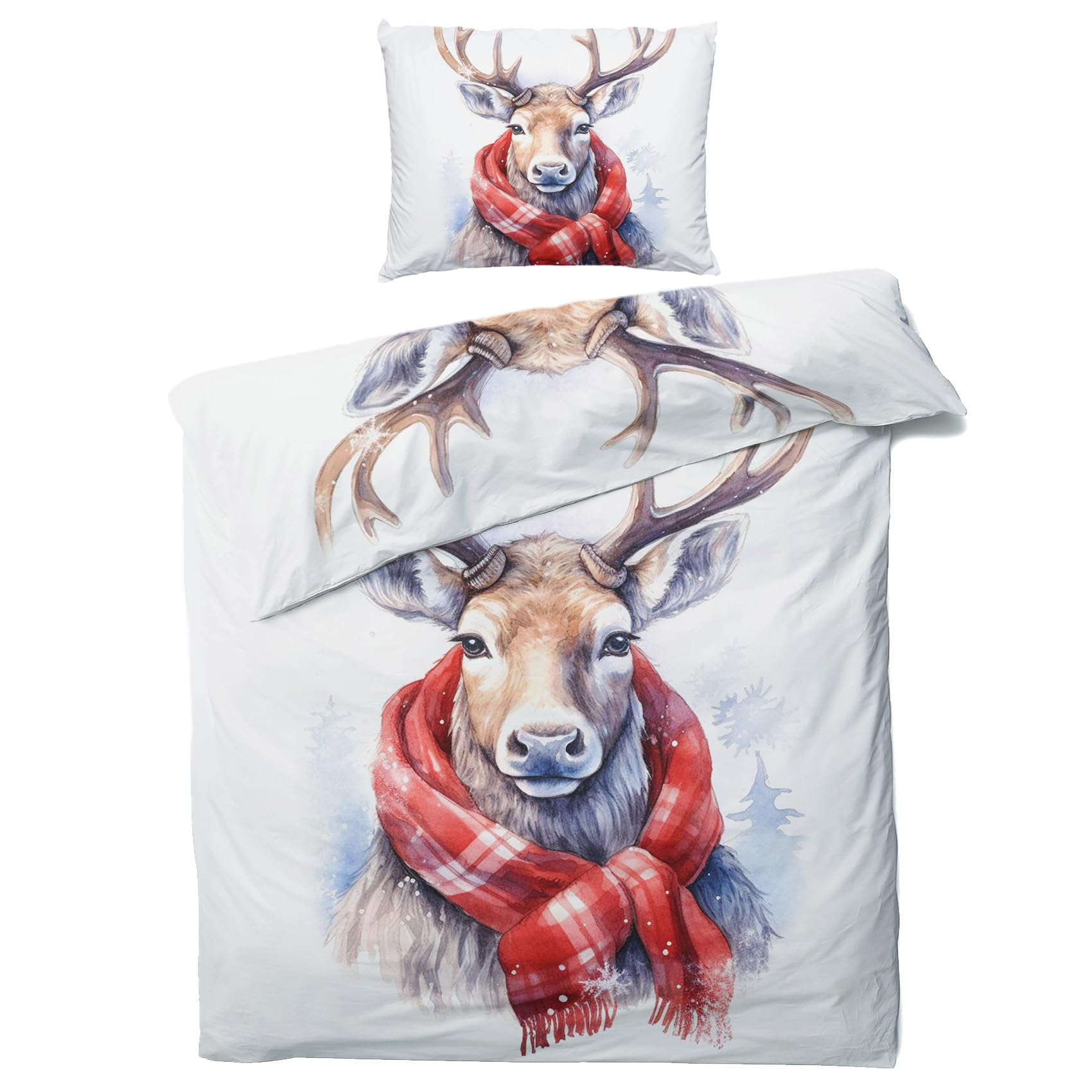 QEODAH Christmas Reindeer Bedding Emperor Size - Xmas Duvet Cover Sets 3 Pieces - Reversible Printed Quilt Cover and 2 Pillowcases - 110gsm Soft Brushed Microfiber Bed Set with Zipper Closure