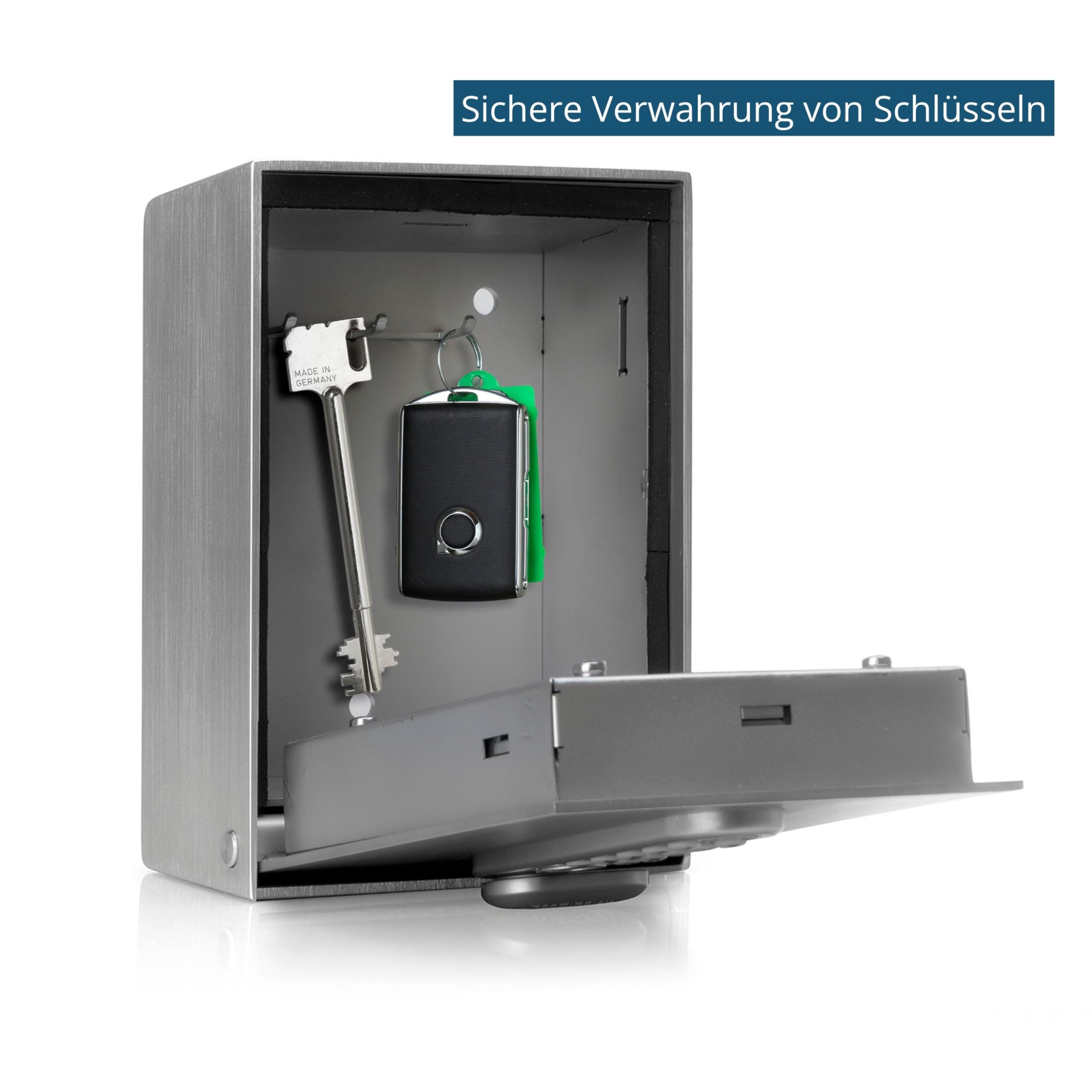 masunt Schlüsseltresor 2120 E Code | innovative Online-Codevergabe aus der Ferne | elektronischer Schlüsselsafe aus massivem V2A Edelstahl | maximale Sicherheit | wetterfest | silber