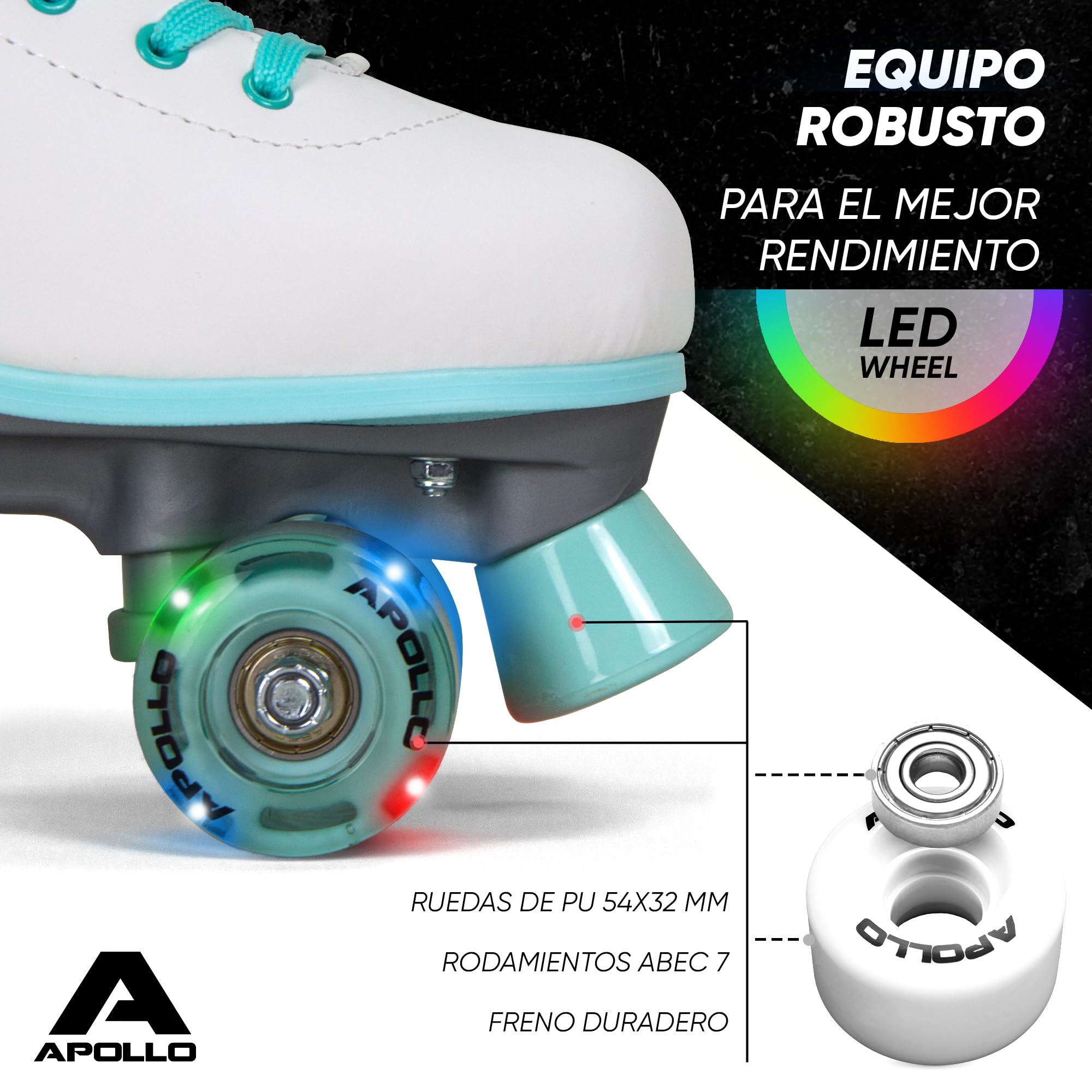 Patines Apollo Classic de 4 Ruedas - para niños, Adolescentes y Adultos, Talla Ajustable, para niñas y Mujeres, cómodos, para Todas Las Edades, 3 Tallas Desde la Talla de Calzado 31 hasta la 42