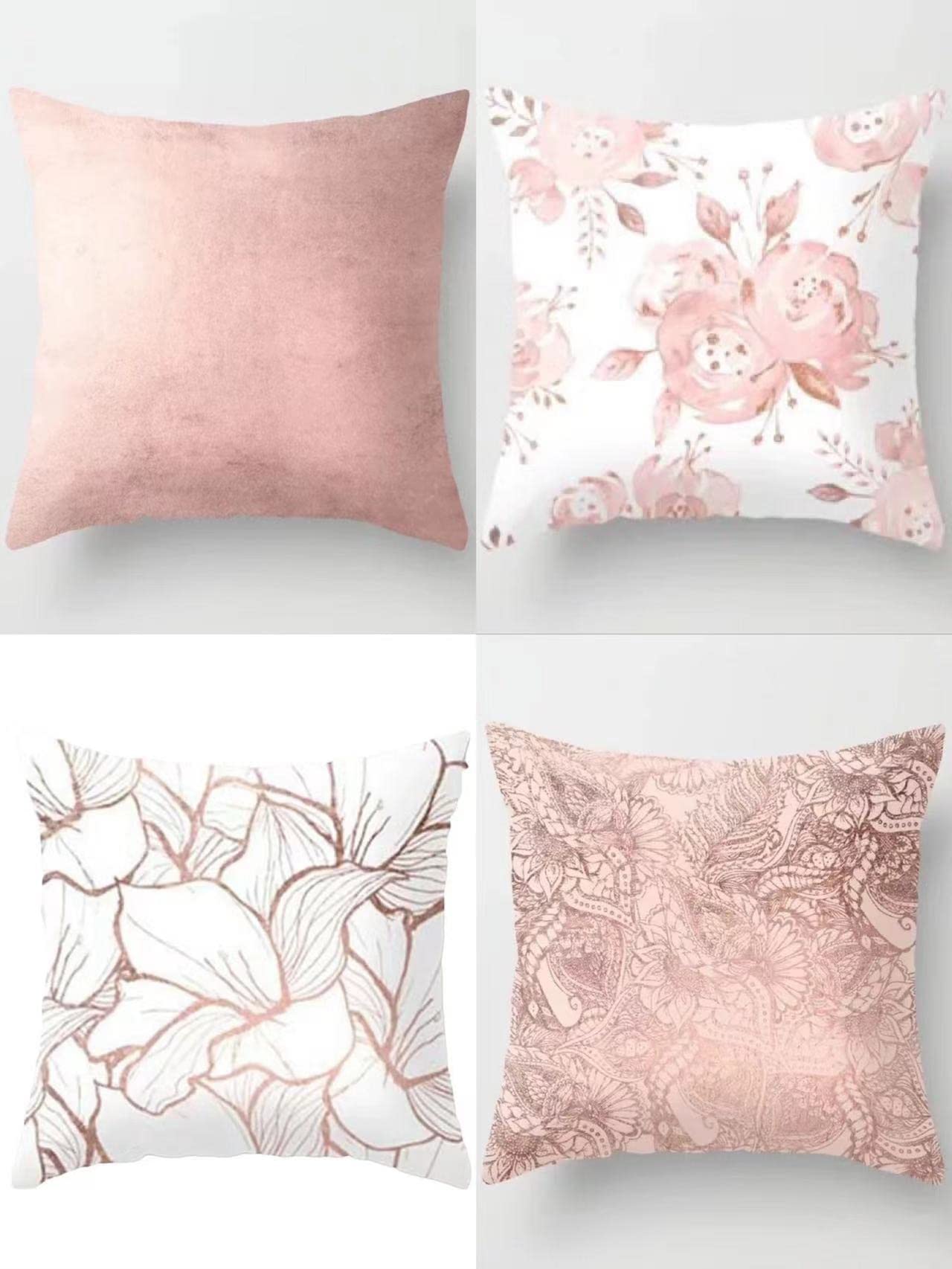 Polyester Peach Skin Polyester Sofa Pillow Case Cushion Cover 4pcs Set Large Size 60cm*60cm Soft Touch Couch Throw Pillow Covers No Inner (Pink Rose)