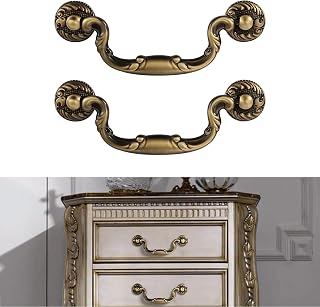 2 Pack Vintage Brass Handle 5" Antique Brass Pull for Kitchen Cabinet Drawer Cupboard Drop Bail Handle Hand Painted Black Vintage Dresser Pull Retro Copper Pure Solid Brass 5 Inch Handle