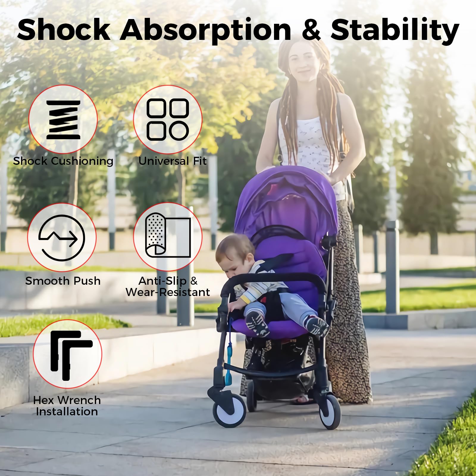 2 ruote anteriori in gomma per passeggini, ruote da 13 cm, rotazione a 360 gradi, assorbimento degli urti, accessori di ricambio per passeggini Yoyo Babyzen, Yoya, Vovo
