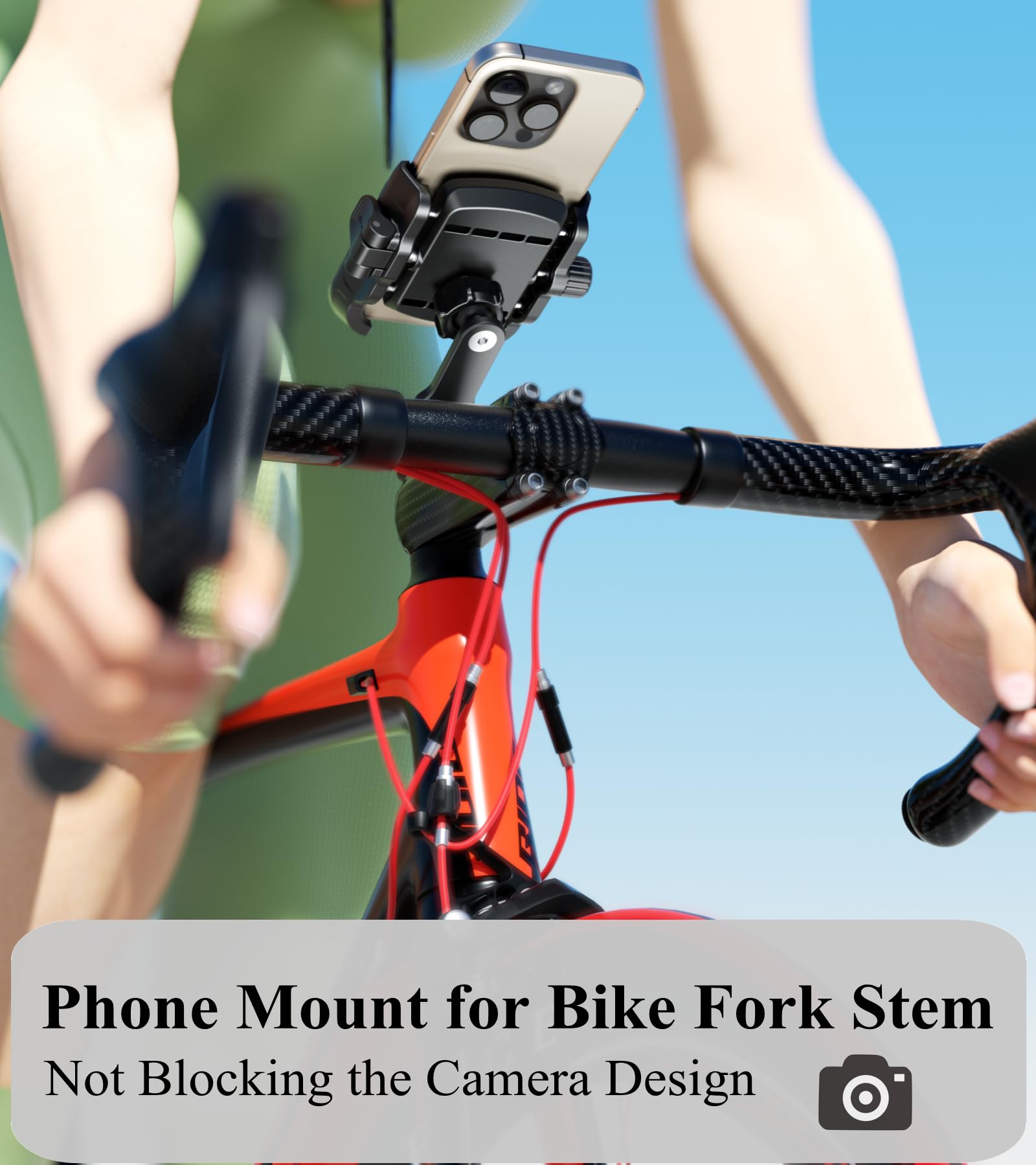 BRCOVAN Supporto per manubrio della forcella della bici [compatibile con fotocamera] [blocco e rilascio 1s] regolabile per cuffie da bicicletta con base di montaggio in alluminio solido per smartphone