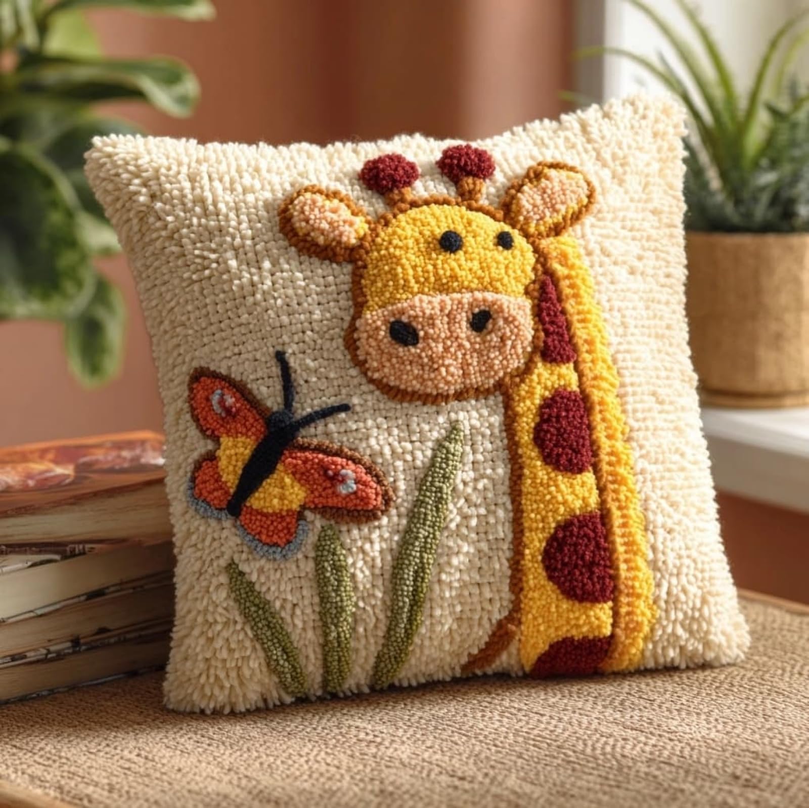 Wallustrioaw Giraffe And Butterfly Pre Printed Pattern Diy Latch Hook Kits,