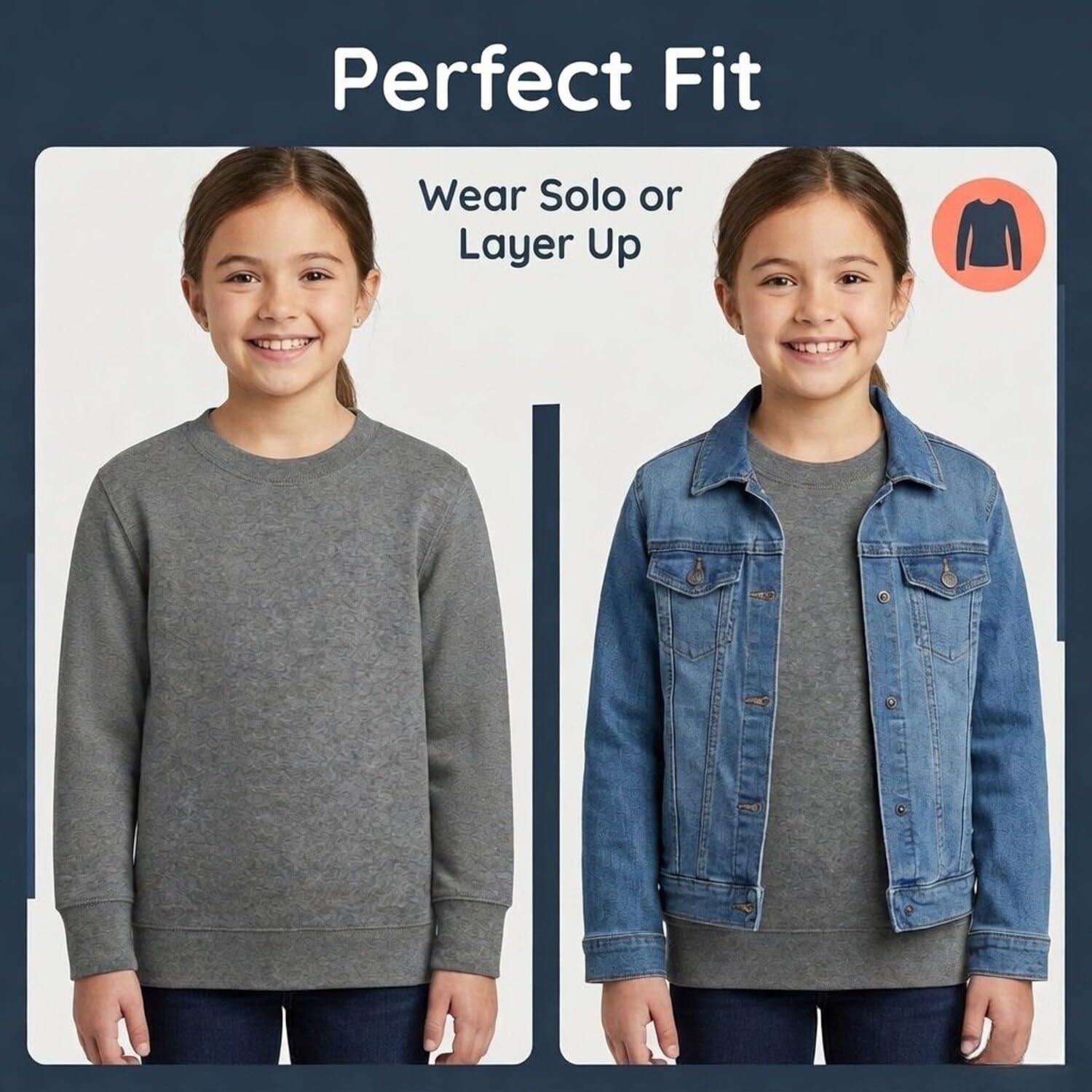EVERYDAY KIDS Sudadera de forro polar con cuello redondo para niña; camiseta de manga larga para niña, suave y transpirable, mezcla de algodón/poliéster