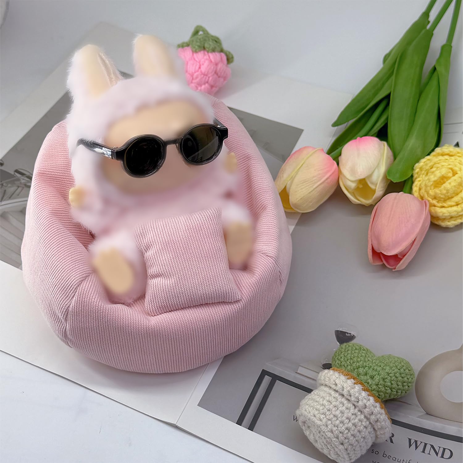 Mini Bean Bag Chair for 15-17cm Dolls Seat Soft Cute Sofa with Pillow Table - Image 2