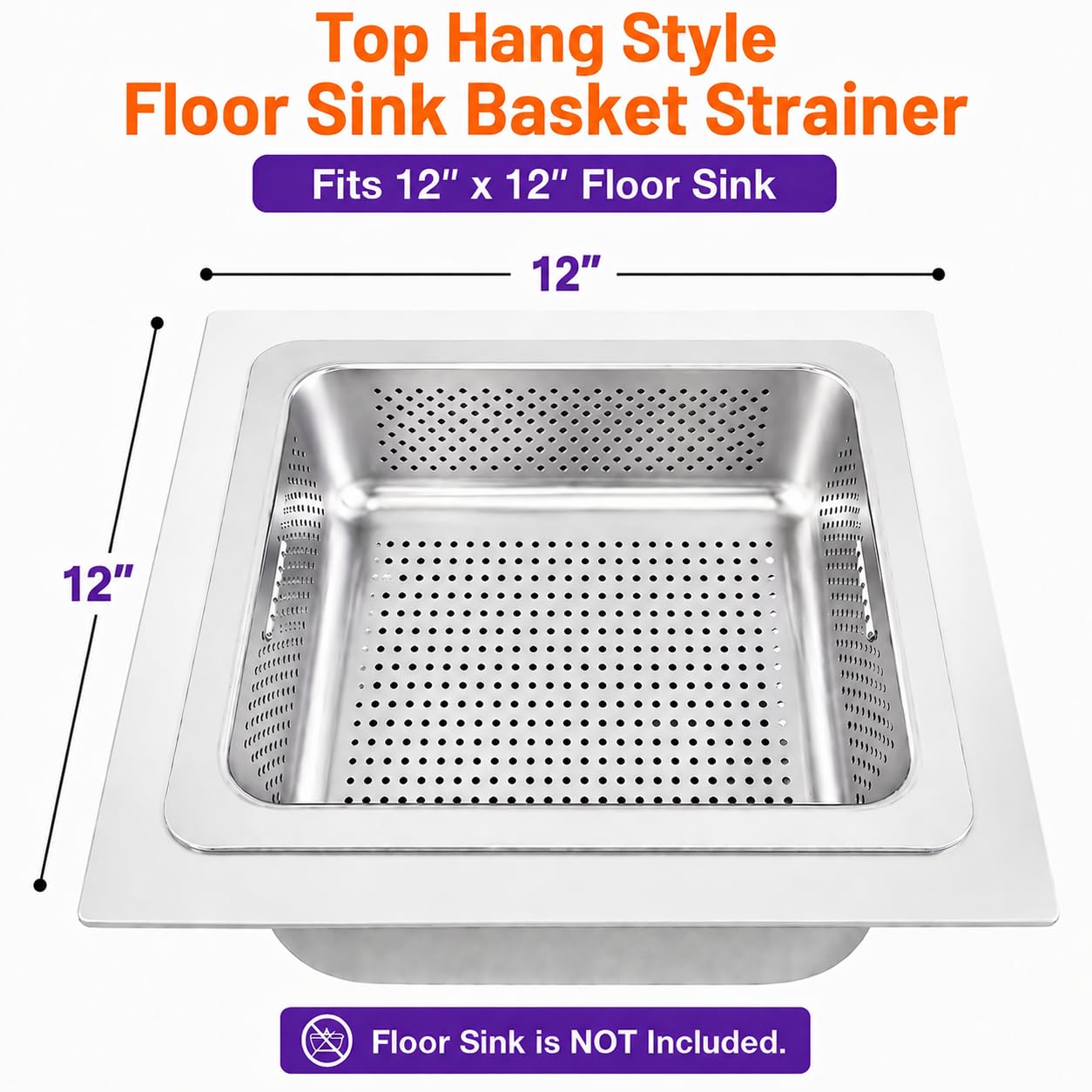GSW Stainless Steel Floor Sink Drain Strainer 10”W x 10”L x 3”H