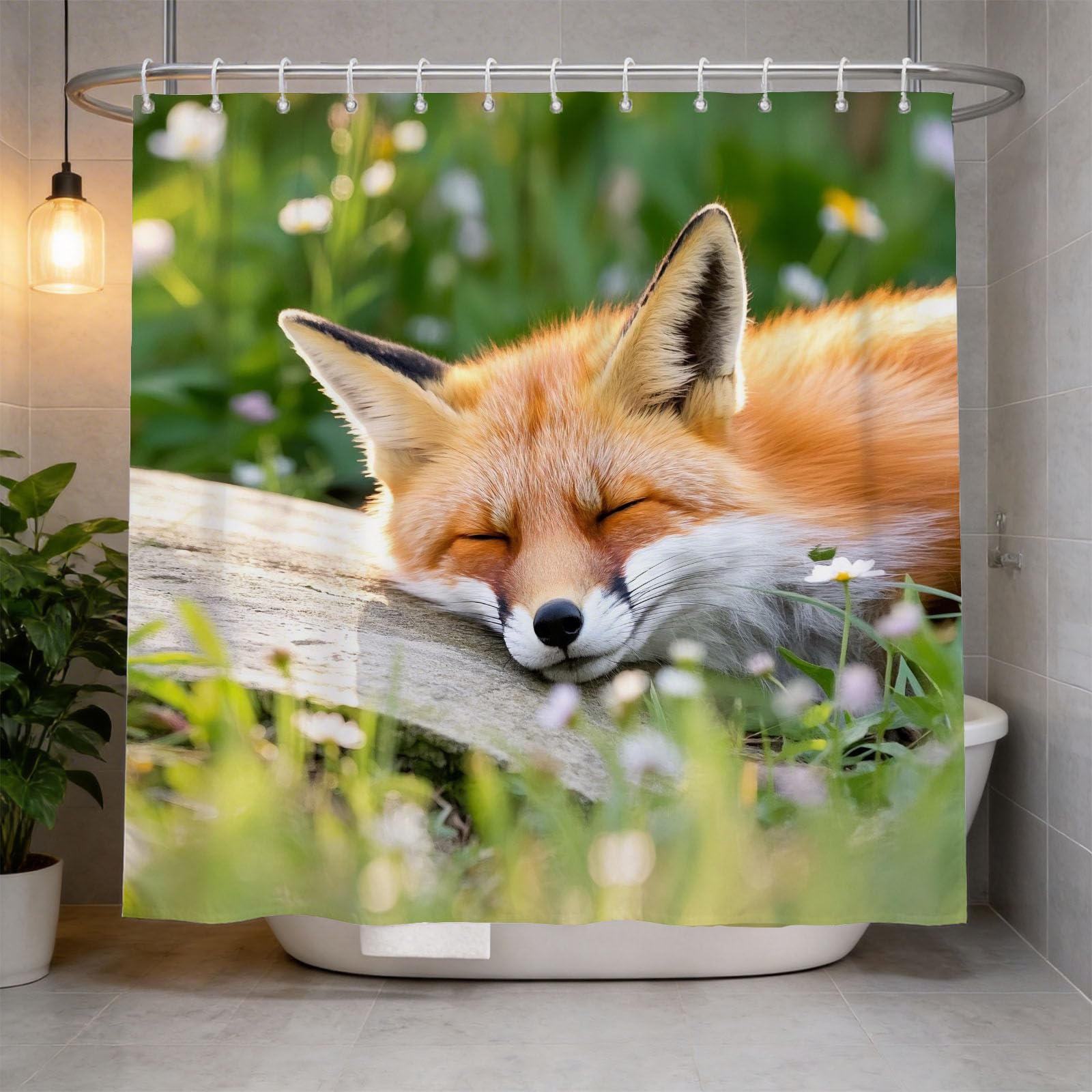 Hongduo 3D Fox Animal Shower Curtain for Stalls Bathtubs Lovely Bathroom Decor Shower Curtain Set Polyester Fabric Waterproof 180x200cm/71X79 Inch with Hooks