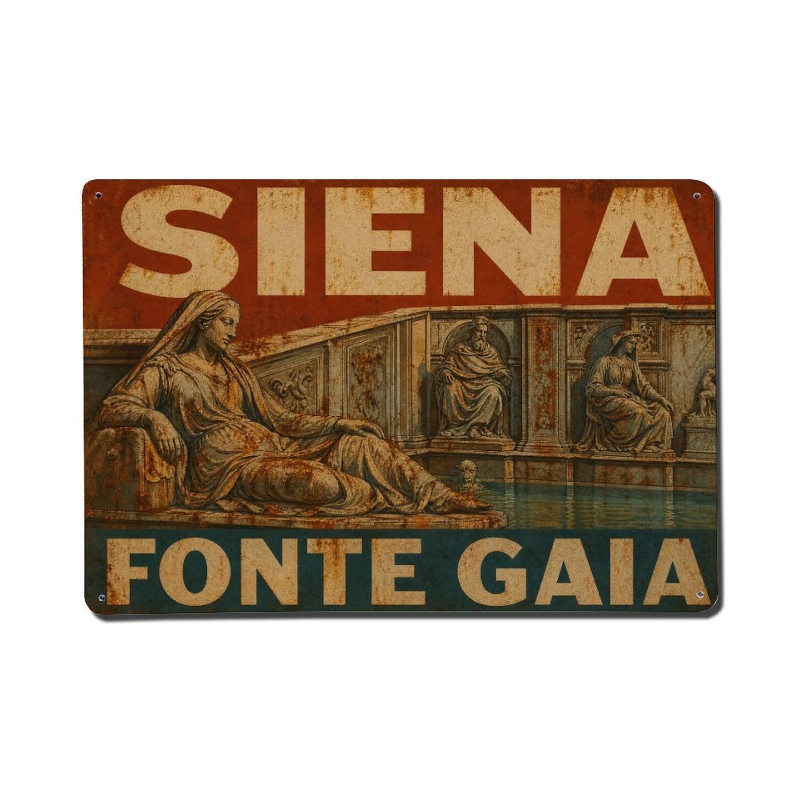 Huiyhb 8X12inch(20X30cm) Vintage Travel Siena Piazza Campo Fountain Gaia Italy Metal Tin Sign