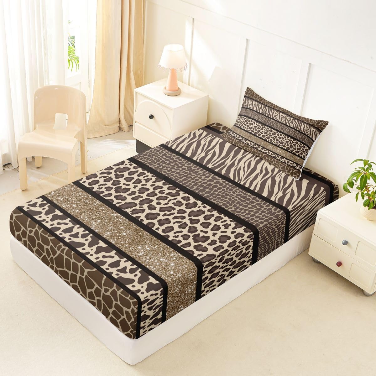 Erosebridal Leopard Print Zebra Stripe Fitted Sheet Twin Size image 3