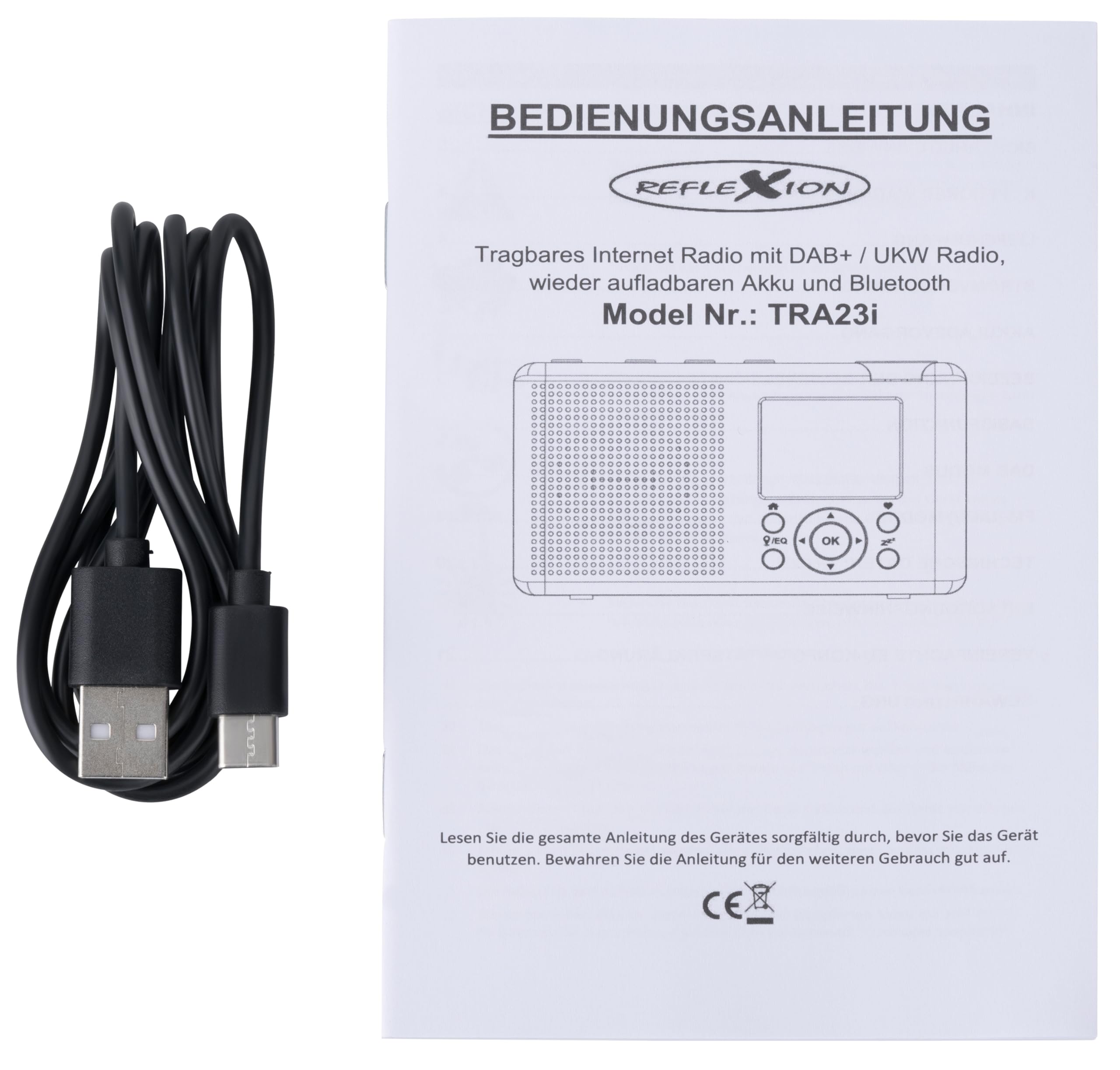 Reflexion TRA23I/WH, Radio Internet Portable avec Internet - Radio FM Dab/Dab+ (16 W) - Écran Couleur - Fonctionne sur Secteur et Piles - 99 Stations mémorisables - Noir