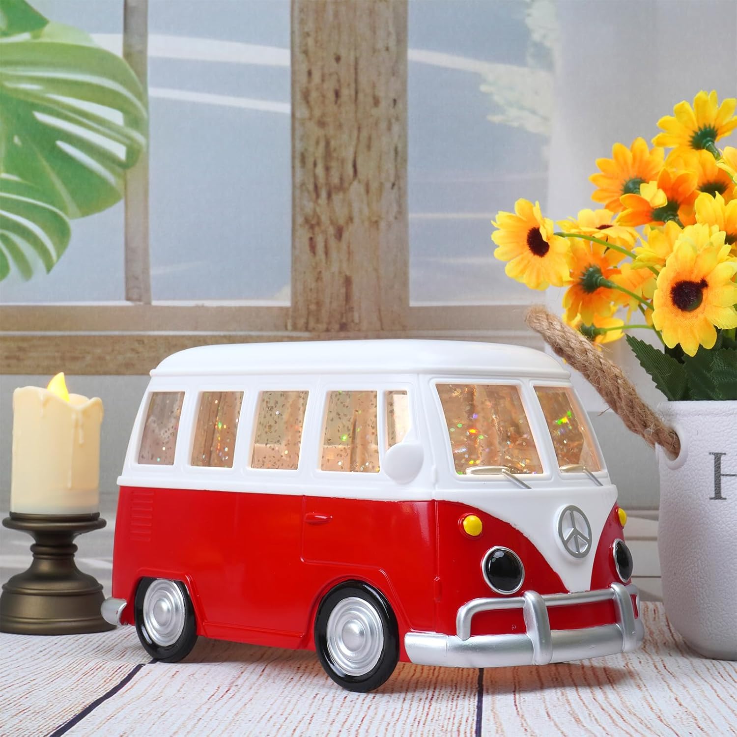 Bus Snow Globe with 6H Timer and Swirling Glitter, USB & Battery Powered, Night Light Snowglobes Statue for Home & Office, Gift Idea (Bus) - Image 5