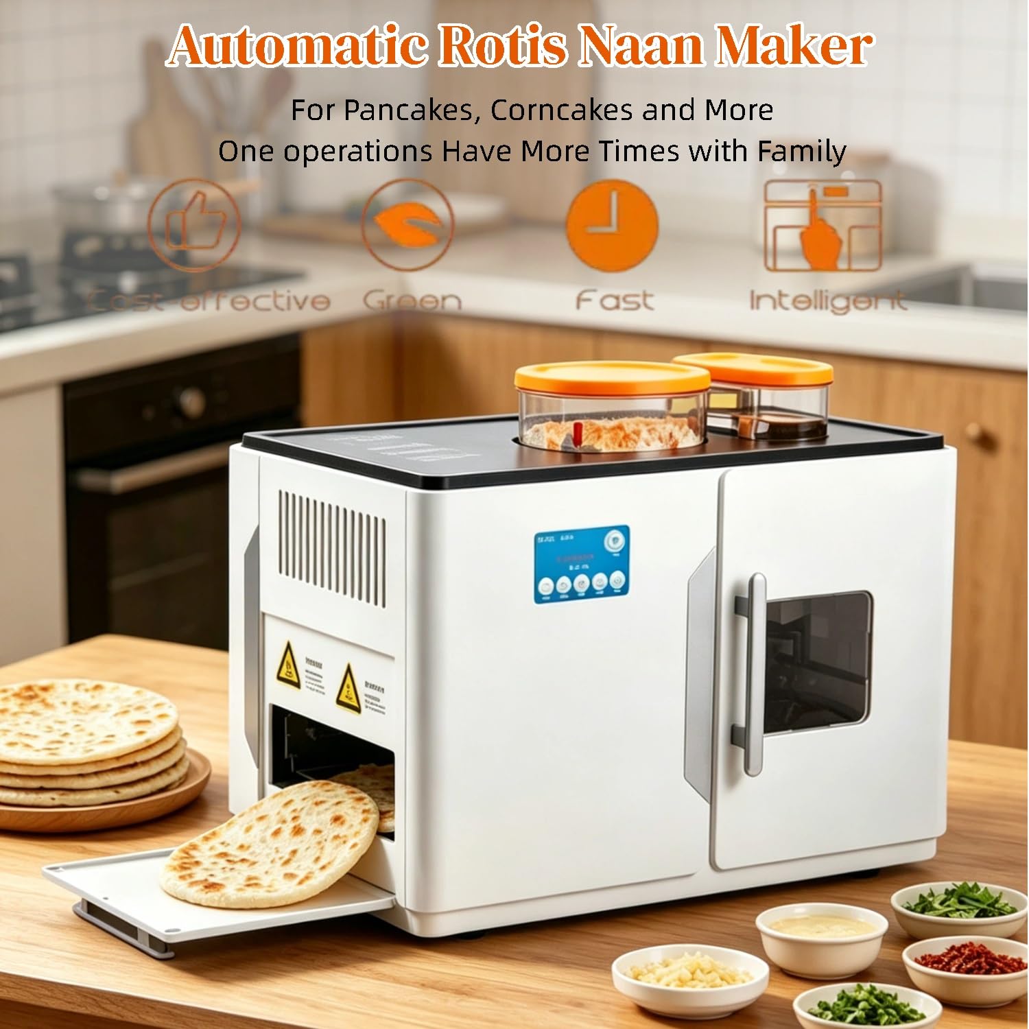 Genérico Automatyczna maszyna do roti i chleba płaskiego, biała, 110 V-220 V, 19 kg, 47 x 35 x 38 cm, 15-20 sztuk na raz, 1800 W