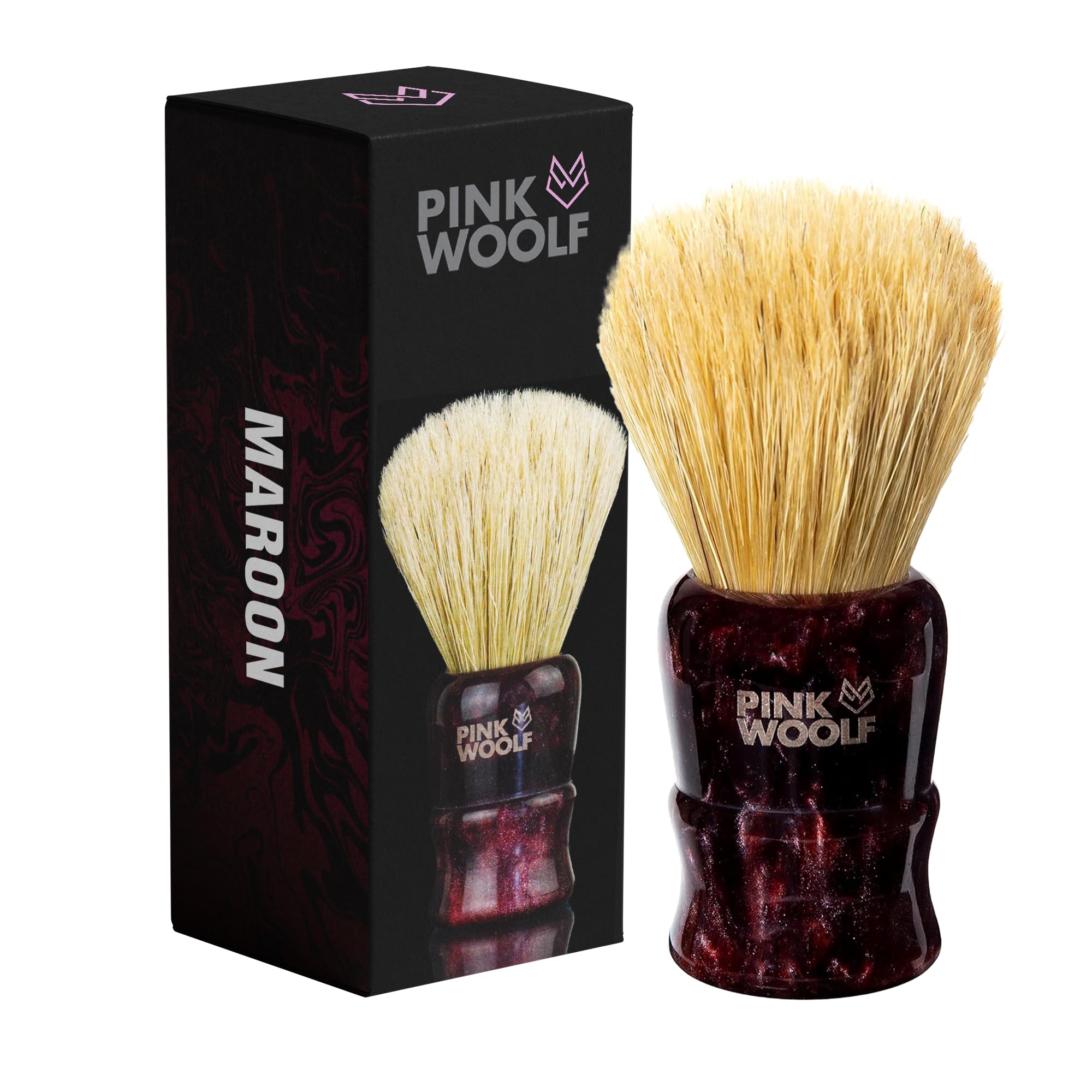 Pink Woolf Soft Boar Shaving Brush – 28mm Knot, GLOSS RESIN MAROON HANDLE | Premium Lather with Shaving Cream or Soap | Gentle on Skin, Ideal for Wet Shaving