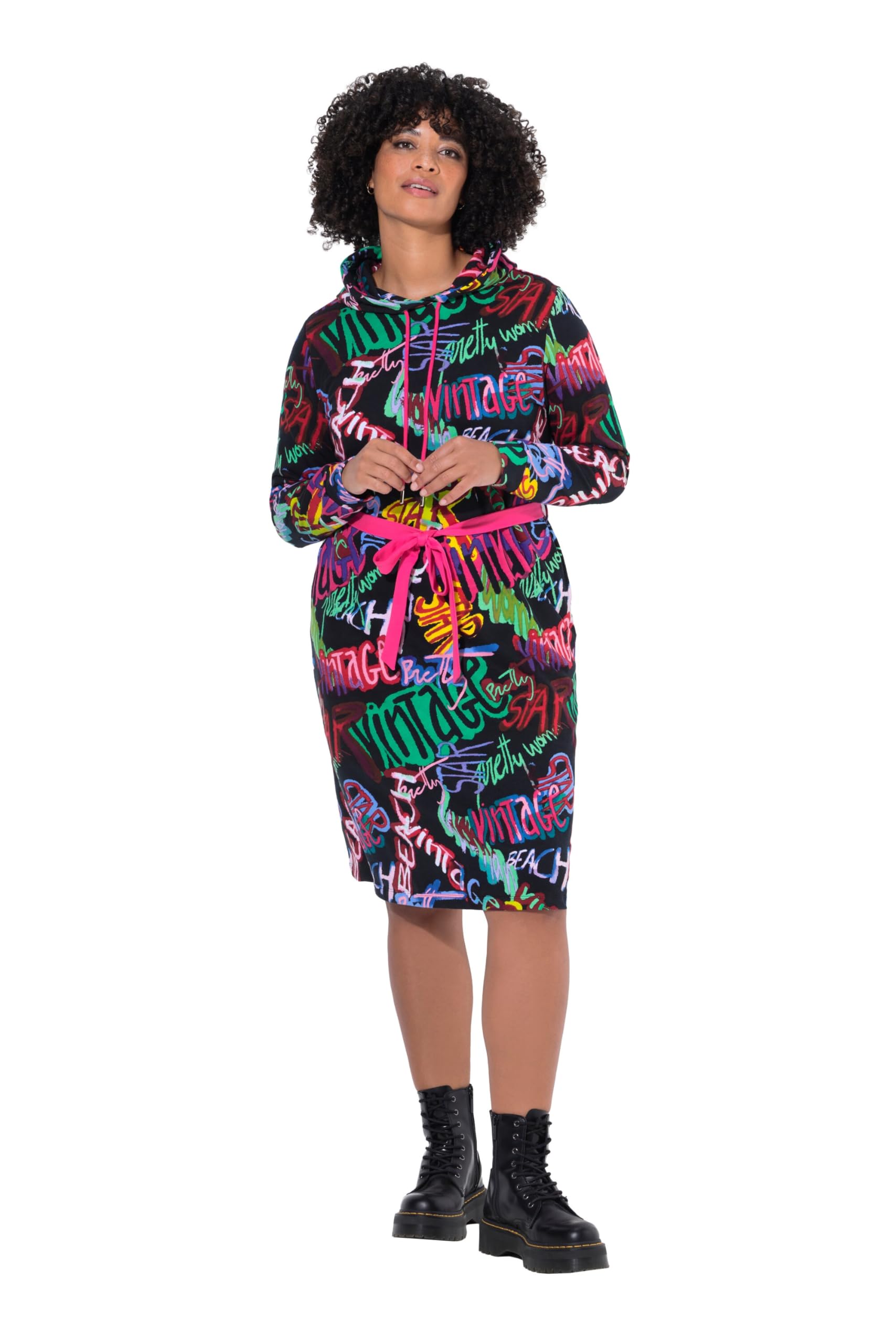 Angel of Style Damen große Größen Übergrößen Plus Size Sweatkleid, Komfort Fit, farbiges Muster, Taillengürtel 844680