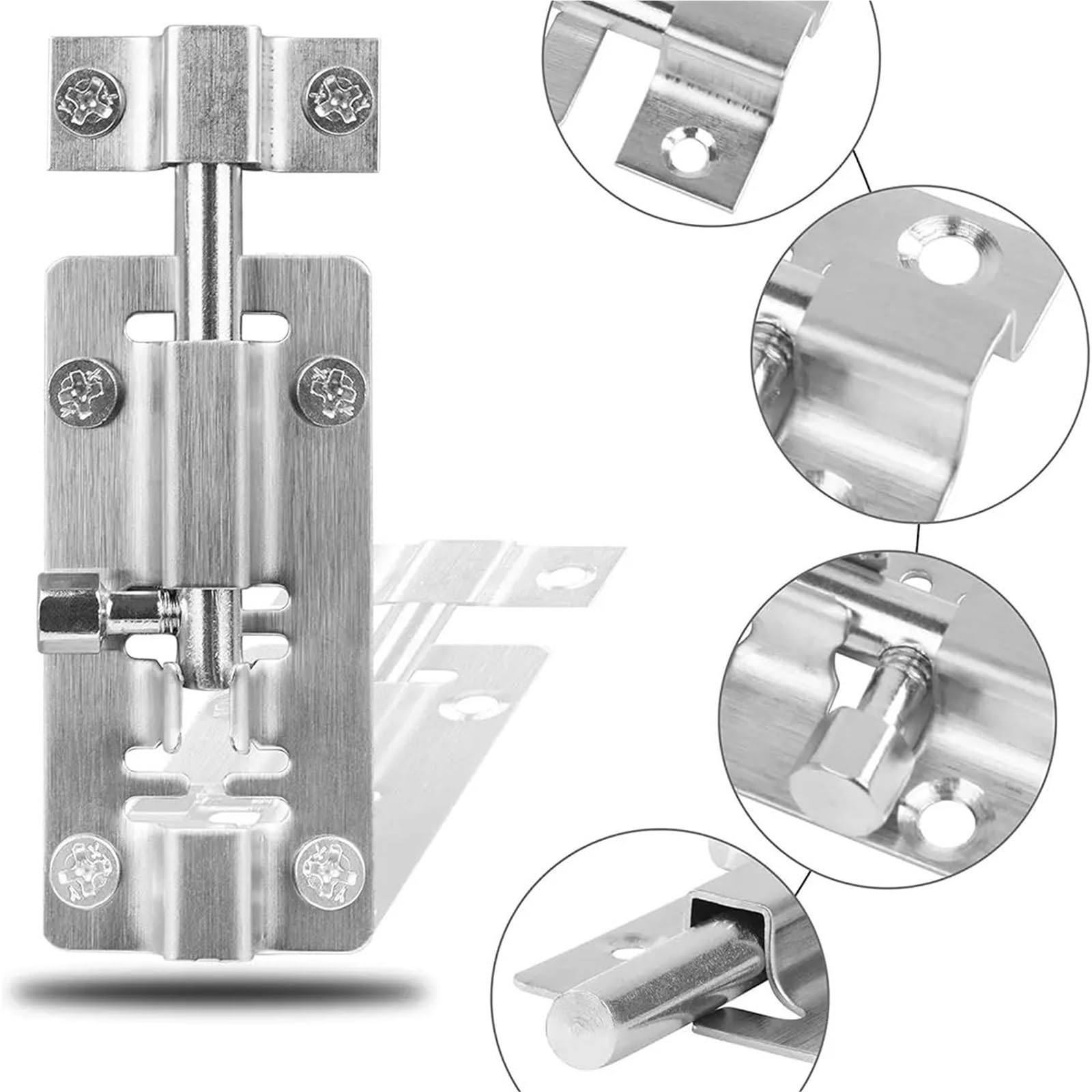 Chiavistello Scorrevole for Porta, chiavistello in Acciaio Inossidabile for Porte, cancelli, finestre, Argento, 2-4 Pollici, 2/5/10 Pezzi, 4(2pcs 4 Inches)