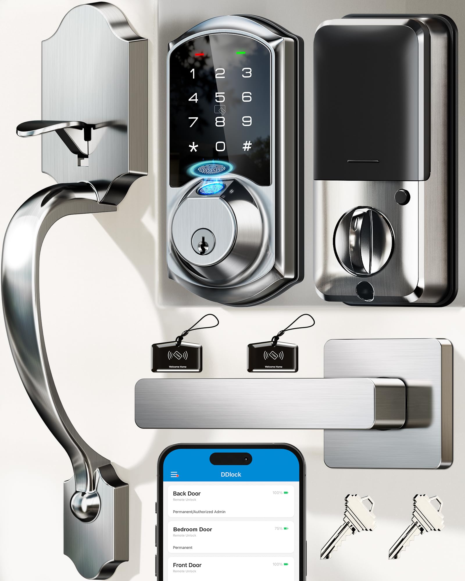 Sponsored Ad - Veise VE07-H Fingerprint Smart Locks for Front Door with Handle Set, App Control, Keyless Entry Keypad Deadbolt, Digital Electronic Touchscreen, Easy Install, Auto Lock, Satin Nickel