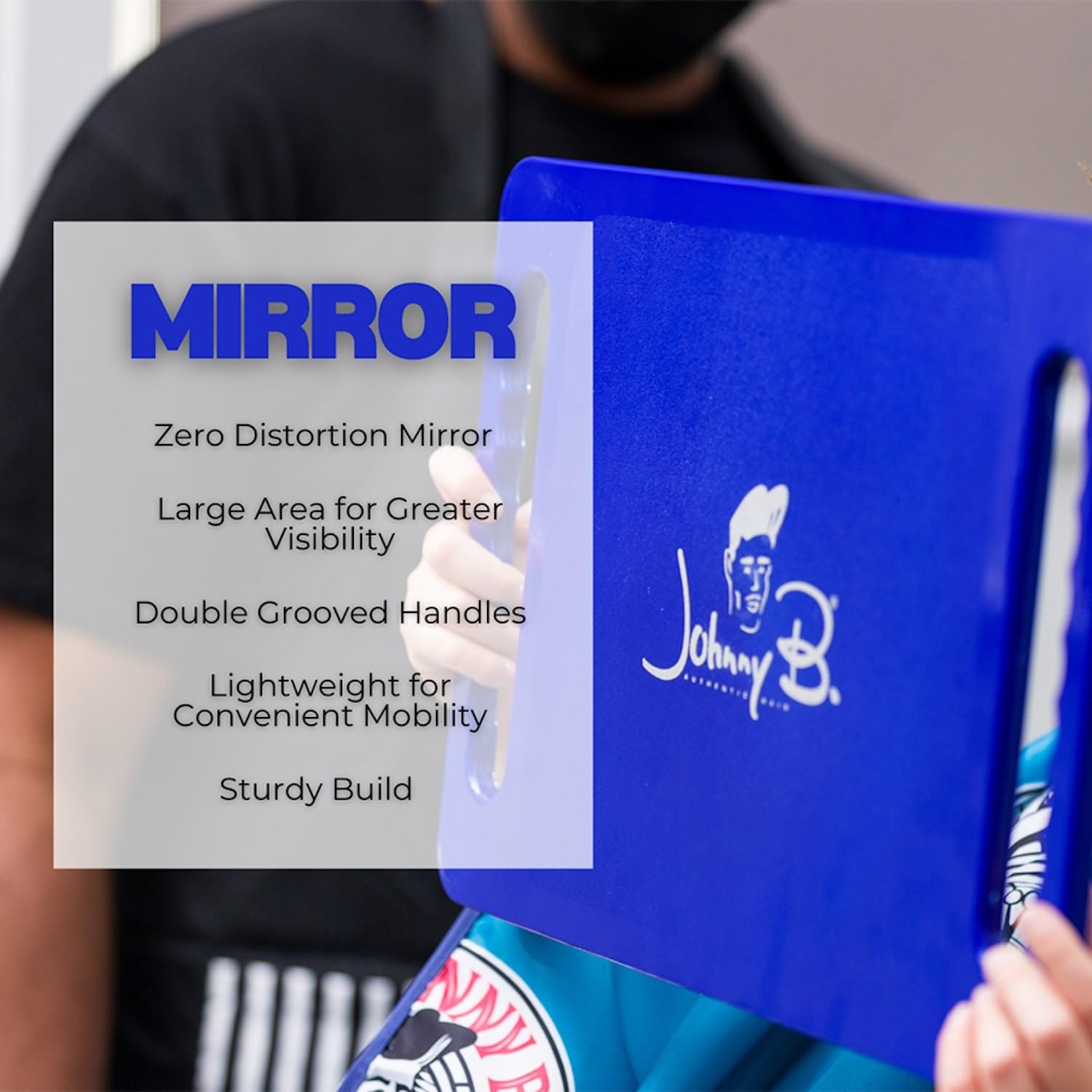 JOHNNY B. Large Handheld Lightweight Rectangular Mirror with Double Handle for Barbers, Hairdressers, Home