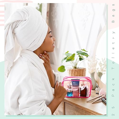 Miniatura 6 de Paquete de 25 bolsas de cosméticos transparentes, bolsa de aseo transparente, bolsa de viaje con cremallera, bolsa de cosméticos de maquillaje para