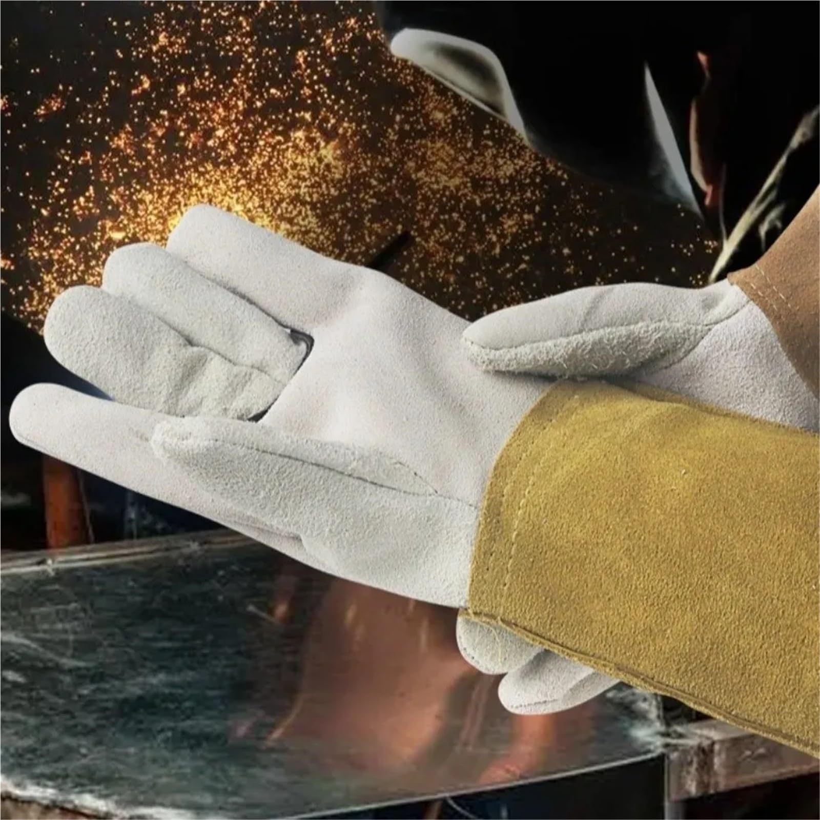 Compatible con 1 par de guantes de trabajo de cuero resistentes, resistentes al calor y a los cortes, a prueba de espinas, resistentes al desgaste for tareas de soldadura y trabajo